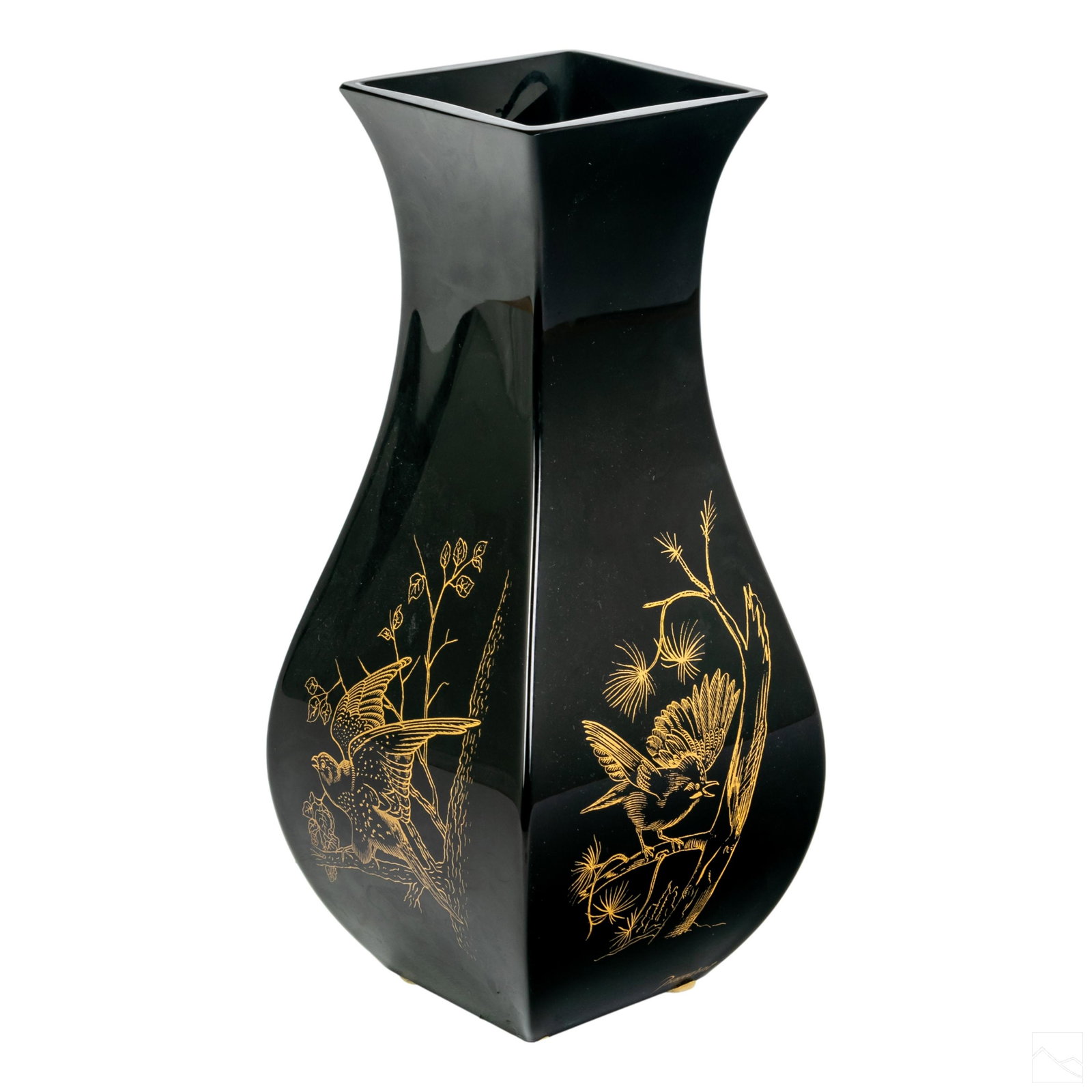 Baccarat French Black Crystal Gilt Bird Vase RARE (1 of 6)
