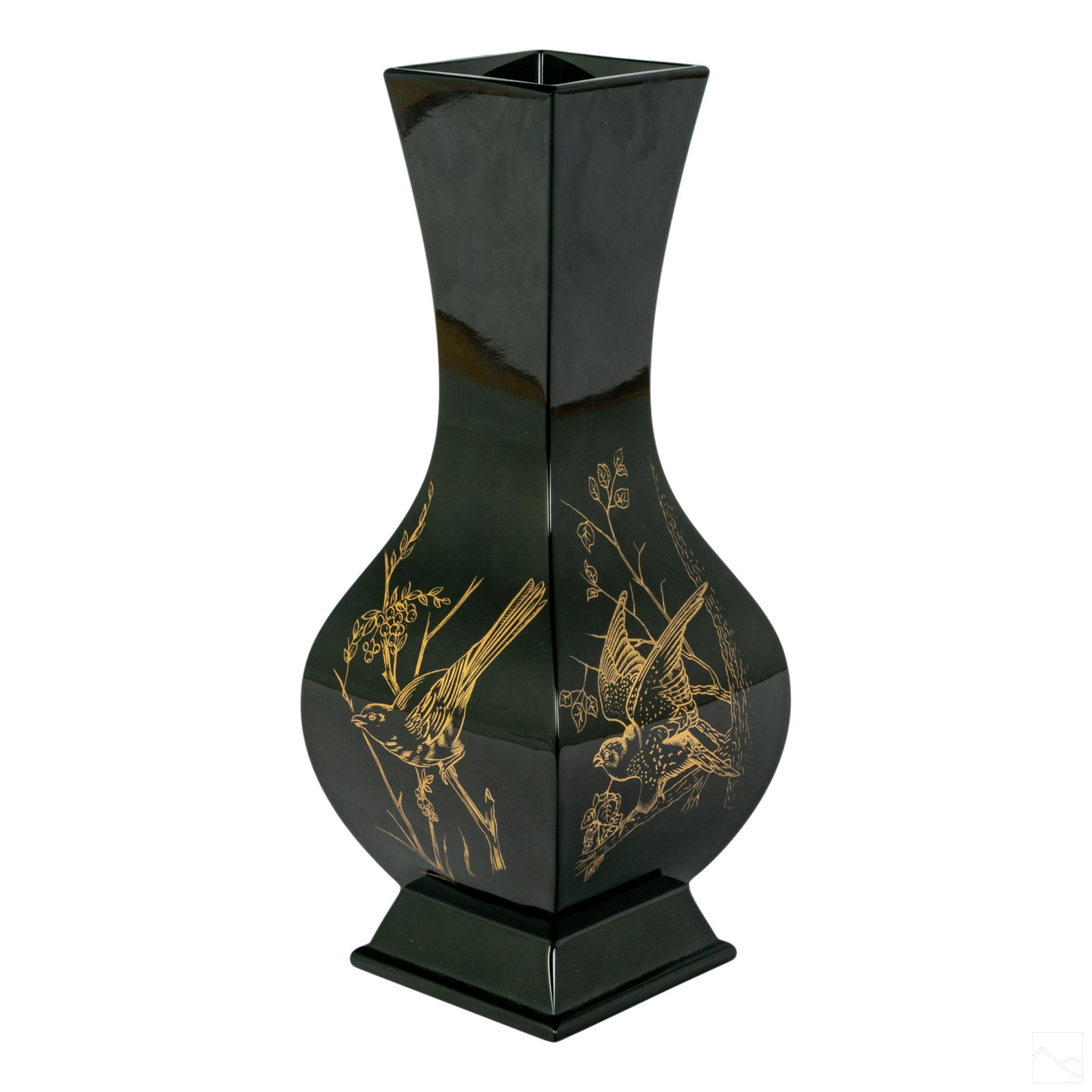 Baccarat French Black Crystal Gilt Bird Vase RARE (1 of 6)