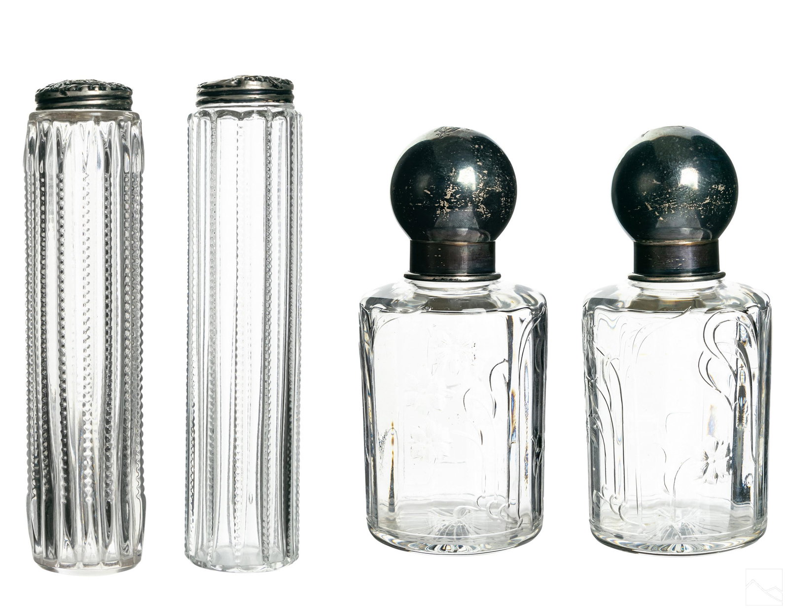 Silver Topped Glass Vanity Dresser Jars GROUP 74g. (1 of 7)