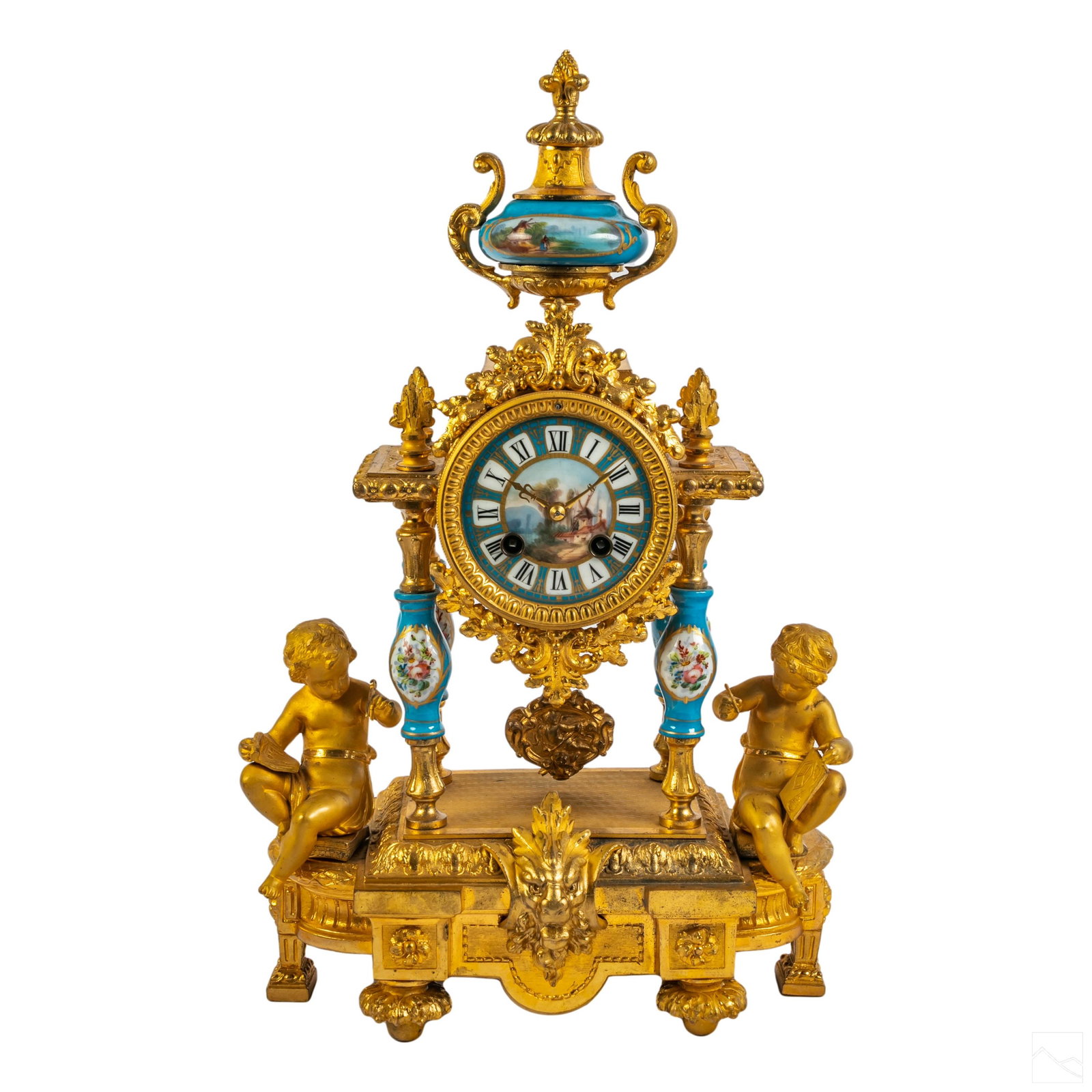 French Dore Bronze Porcelain Antique Mantle Clock (1 of 7)