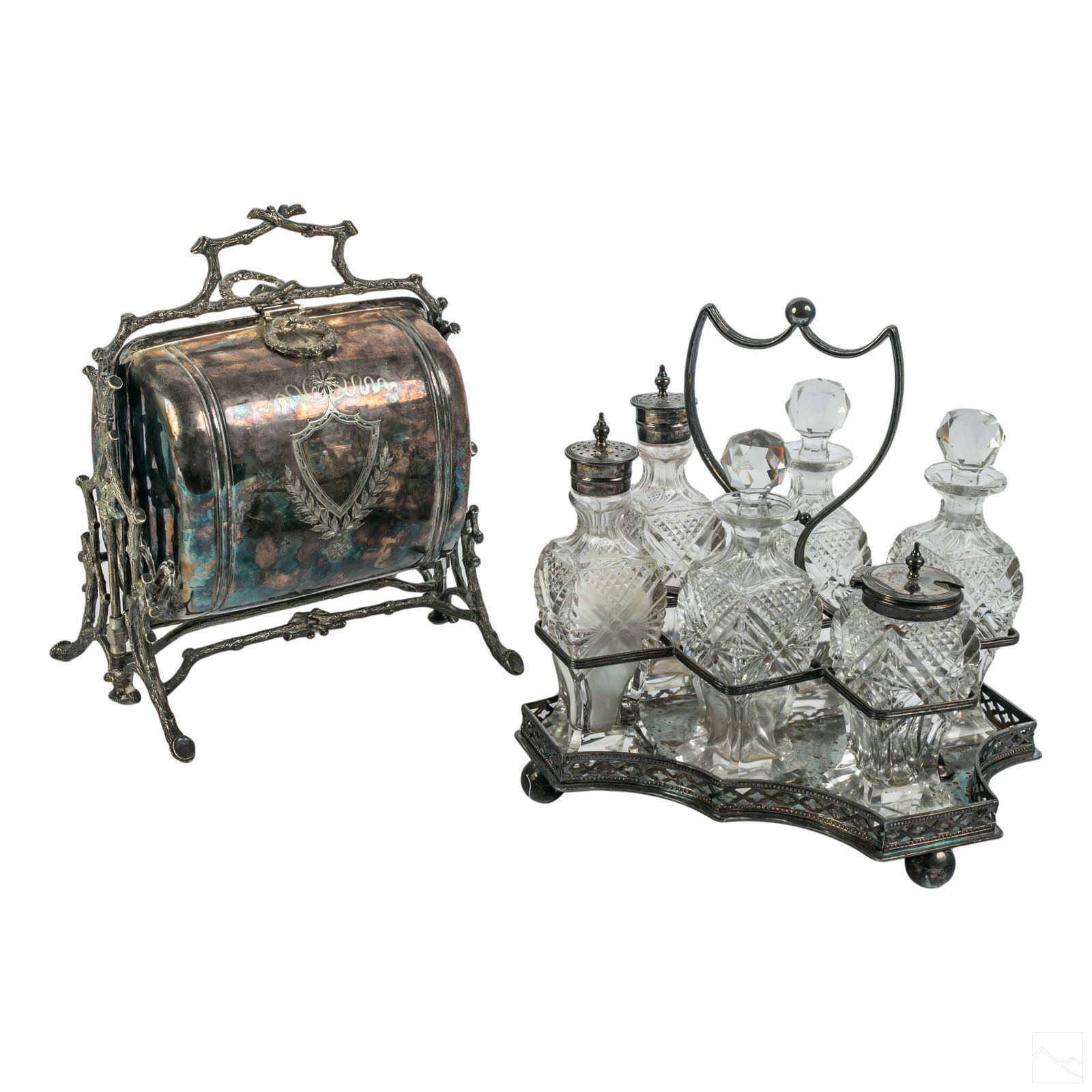 Silver Plate Glass Cruet Condiment Set Bun Warmer (1 of 7)