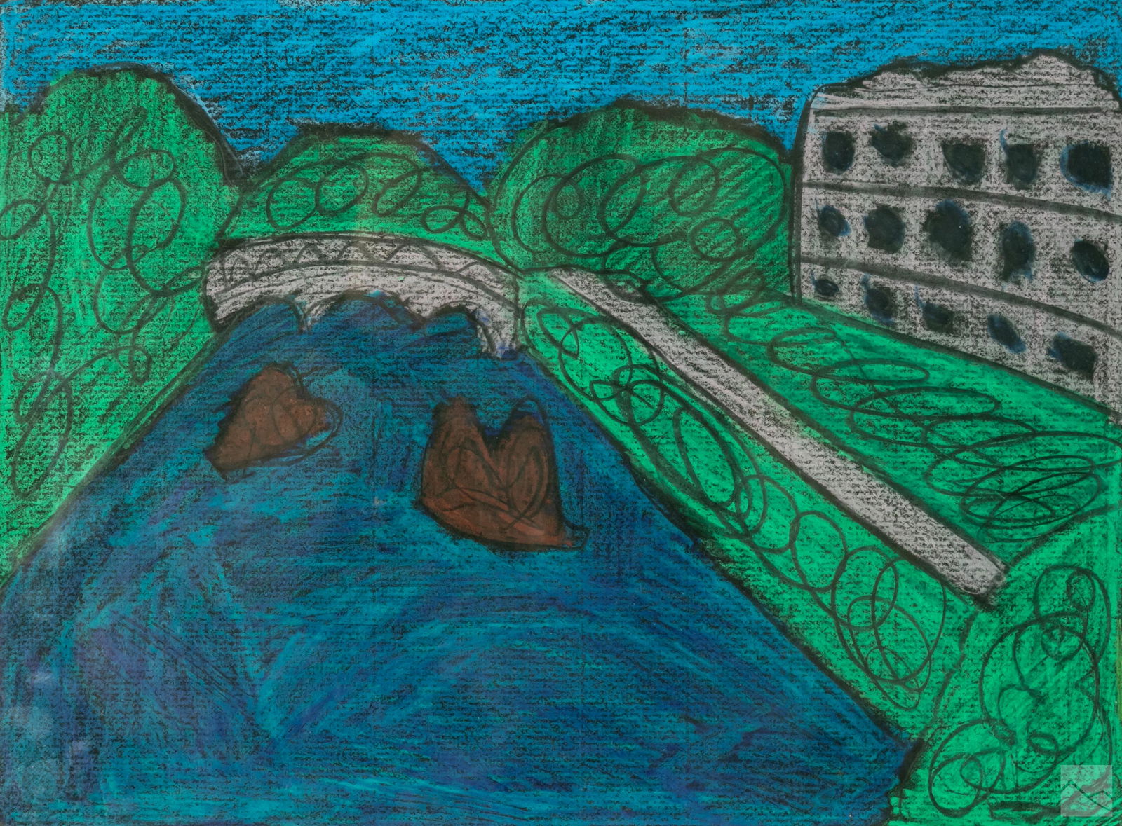 Michael LeVell (b1964) Naive Landscape Art Drawing (1 of 4)