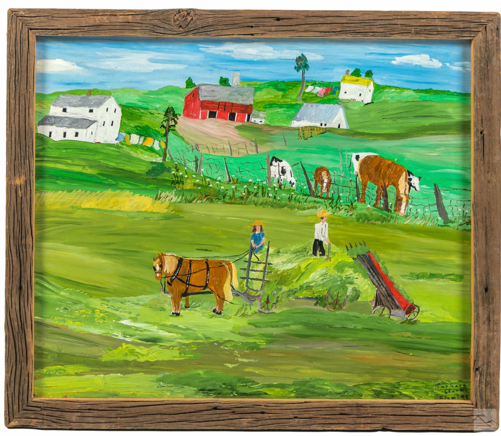 Barbara Clark Fleming b1939 Farm Folk Art Painting (1 of 5)