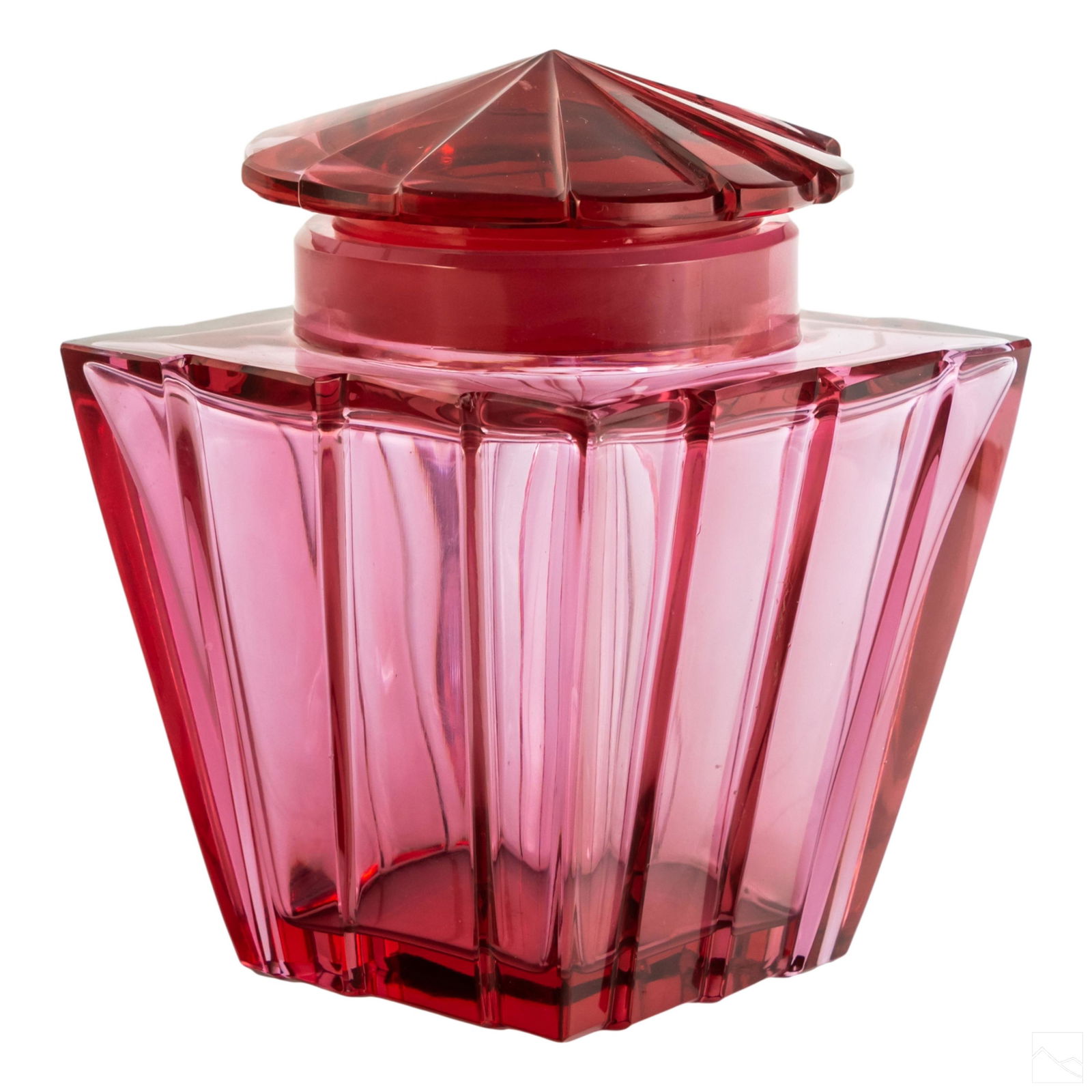 French Art Deco Cranberry Glass Lidded Dresser Jar (1 of 4)