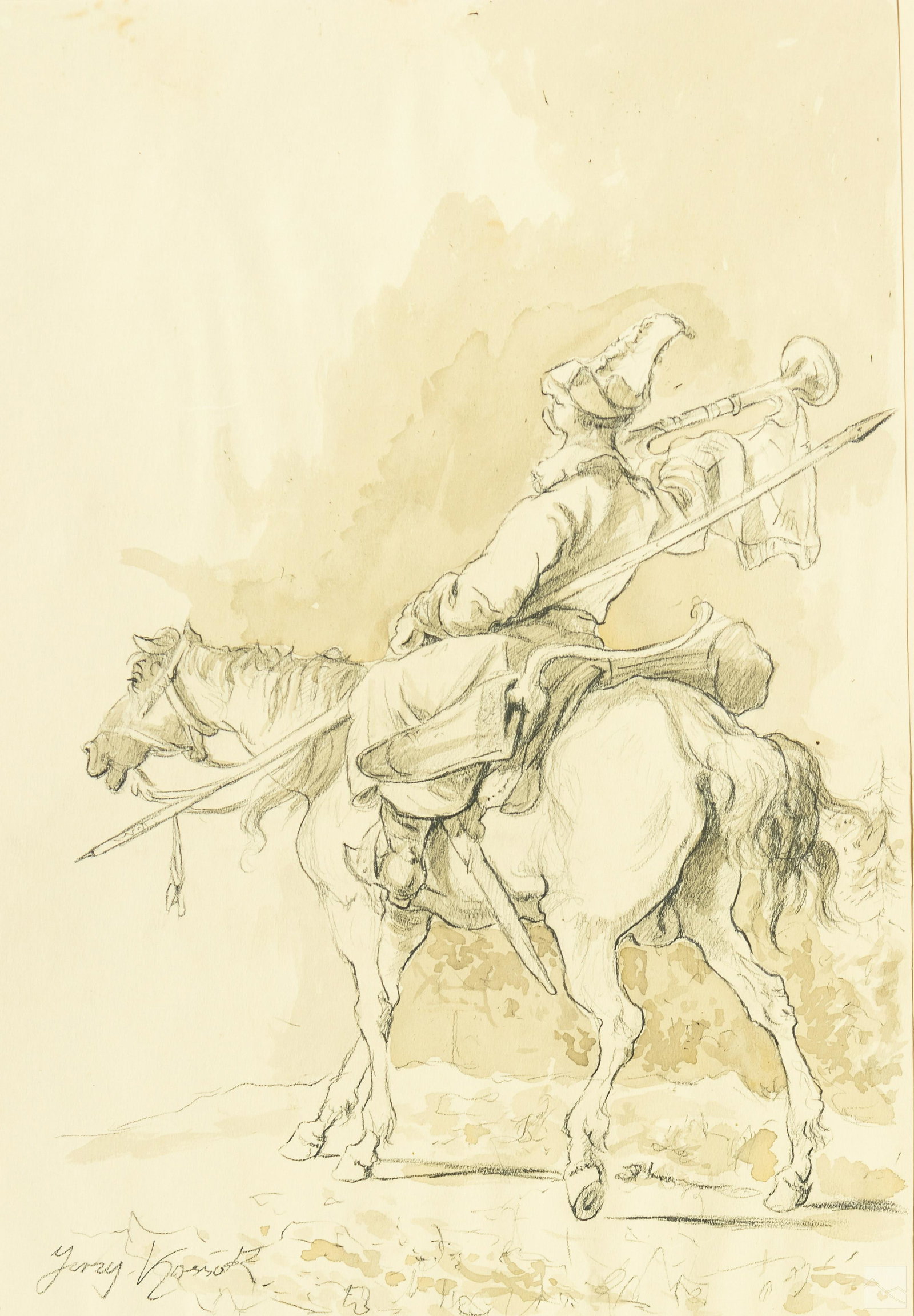 Jerzy Kossak (Polish, 1886-1955) Equine Watercolor (1 of 4)