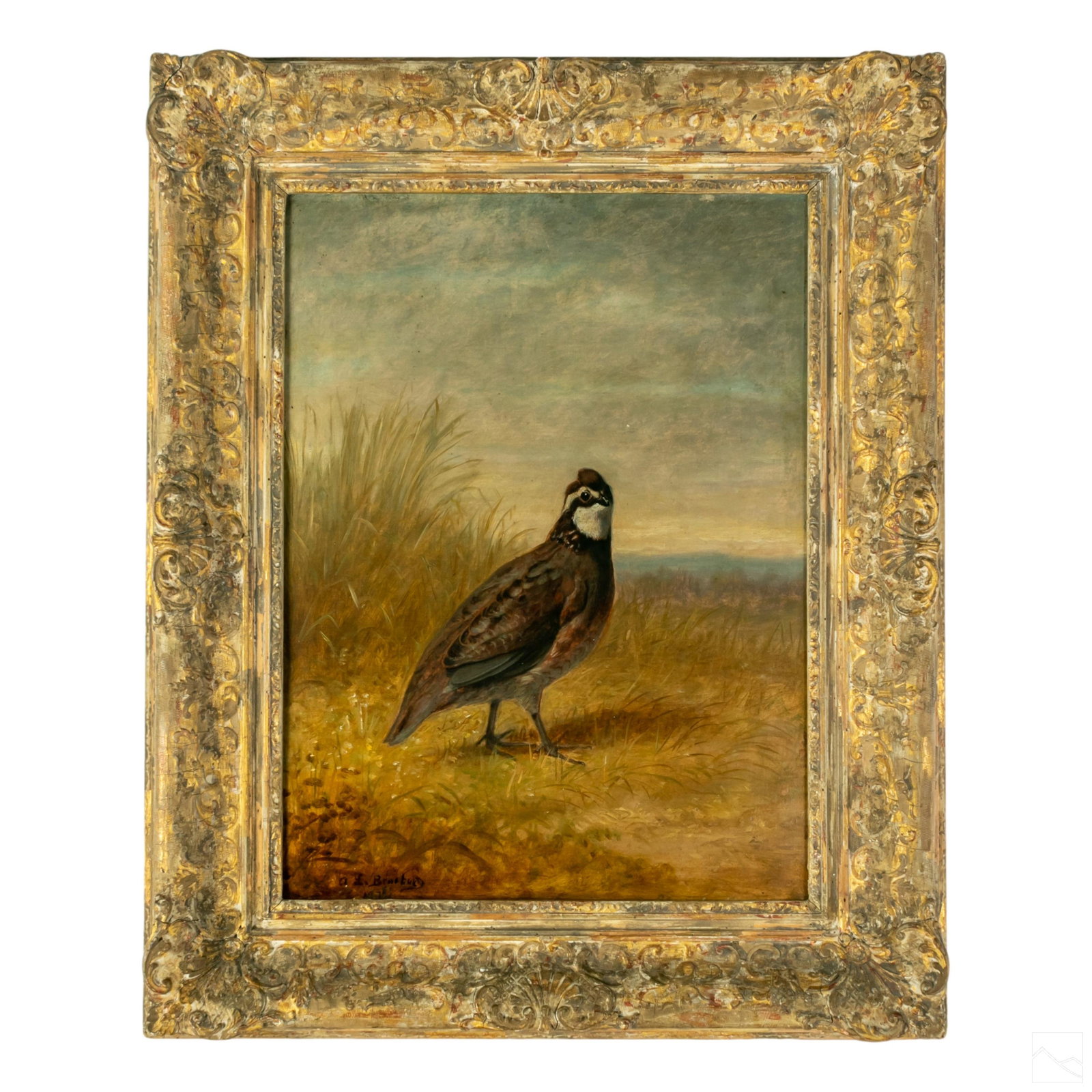 Wildlife Quail Game Bird w/ Landscape Oil Painting (1 of 5)