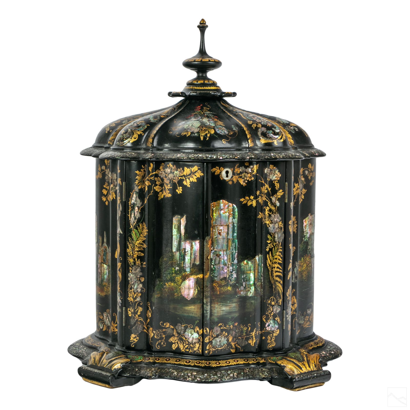 Victorian Lacquered Gilt Inlaid Notions Sewing Box (1 of 9)