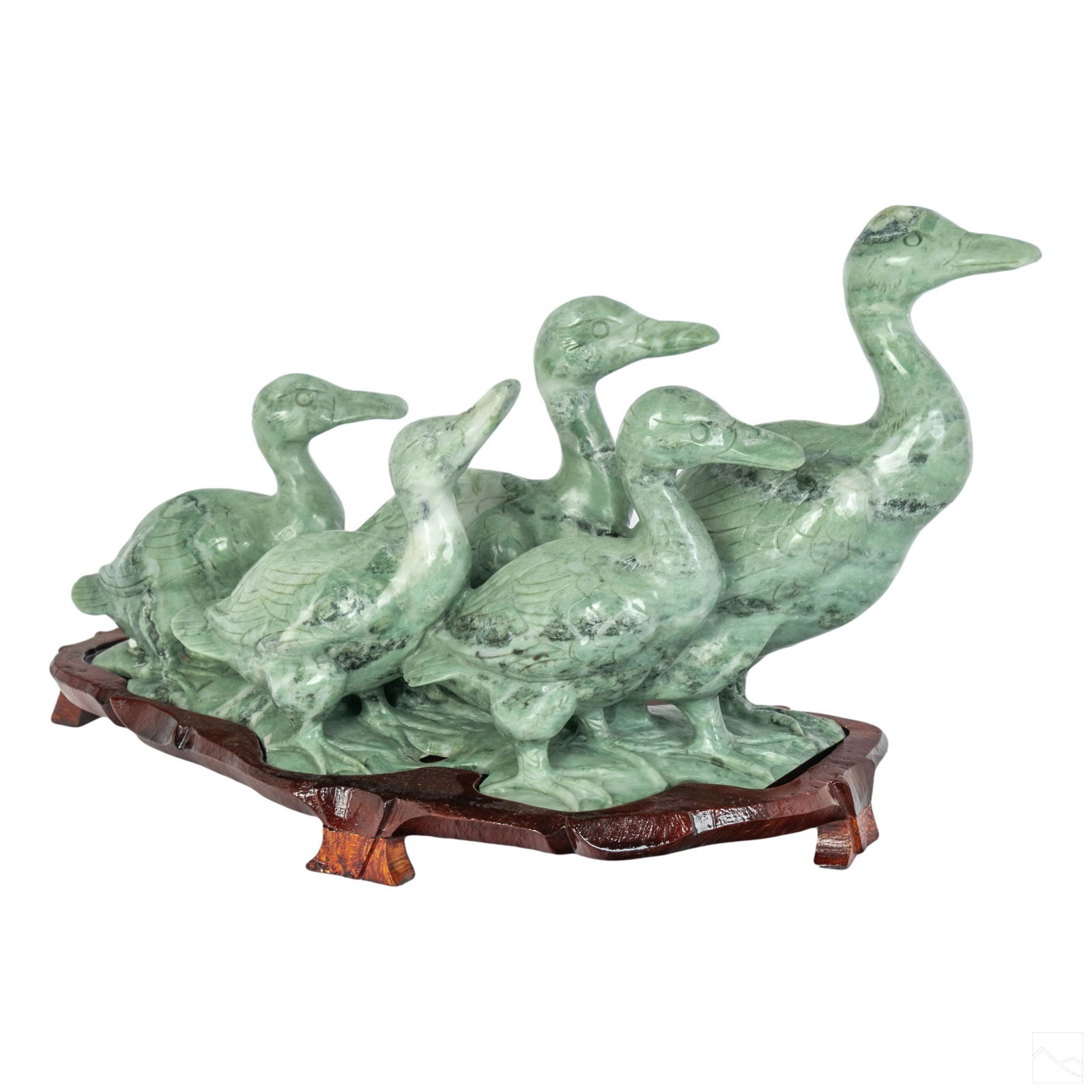 Chinese Green Stone Five Ducks Wildlife Sculpture (1 of 6)