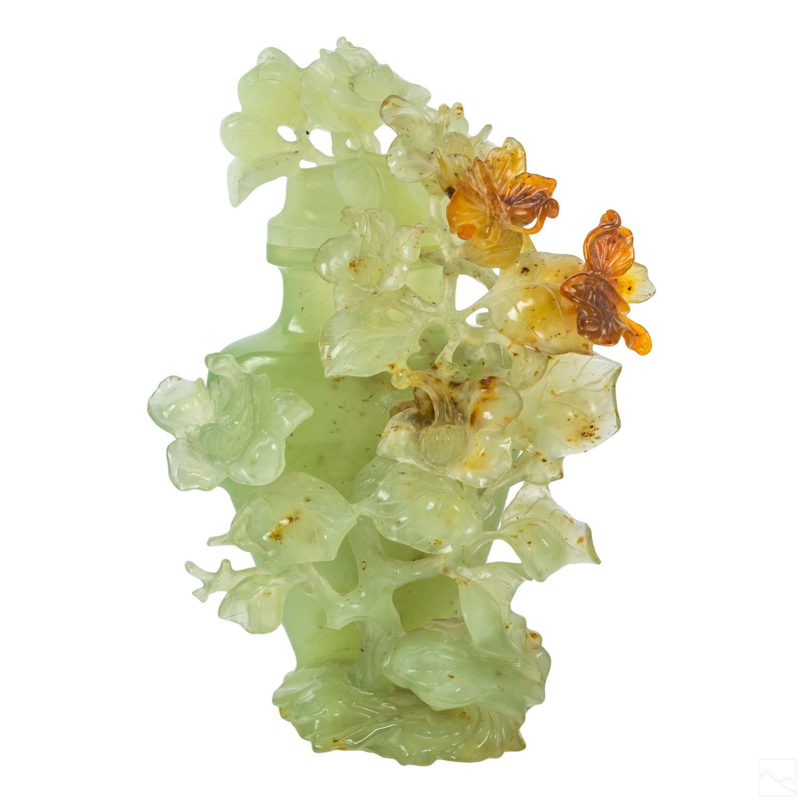 Chinese Carved Jade Lidded Floral Butterfly Vessel (1 of 5)