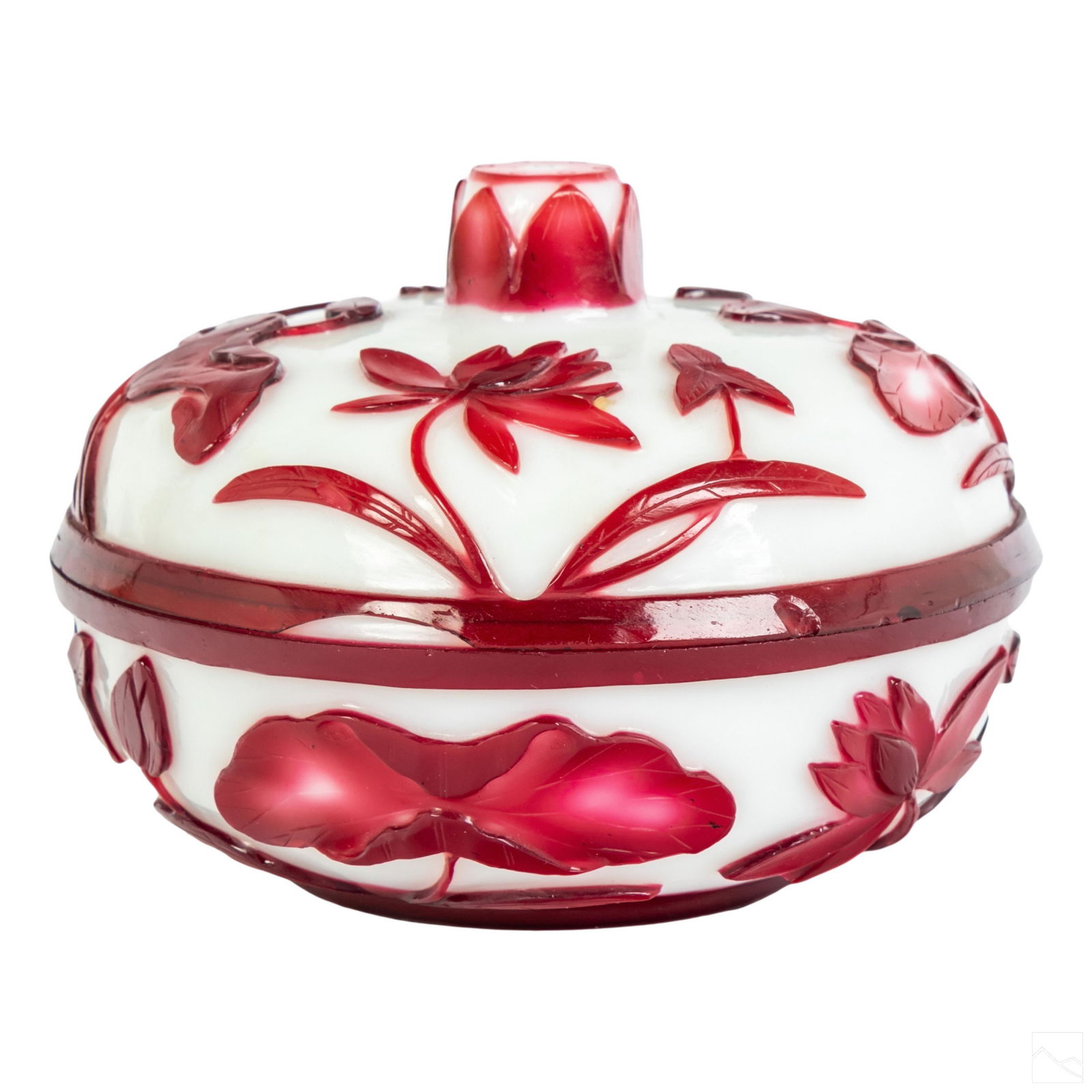 Chinese Peking Floral Red Cameo Glass Lidded Dish (1 of 8)