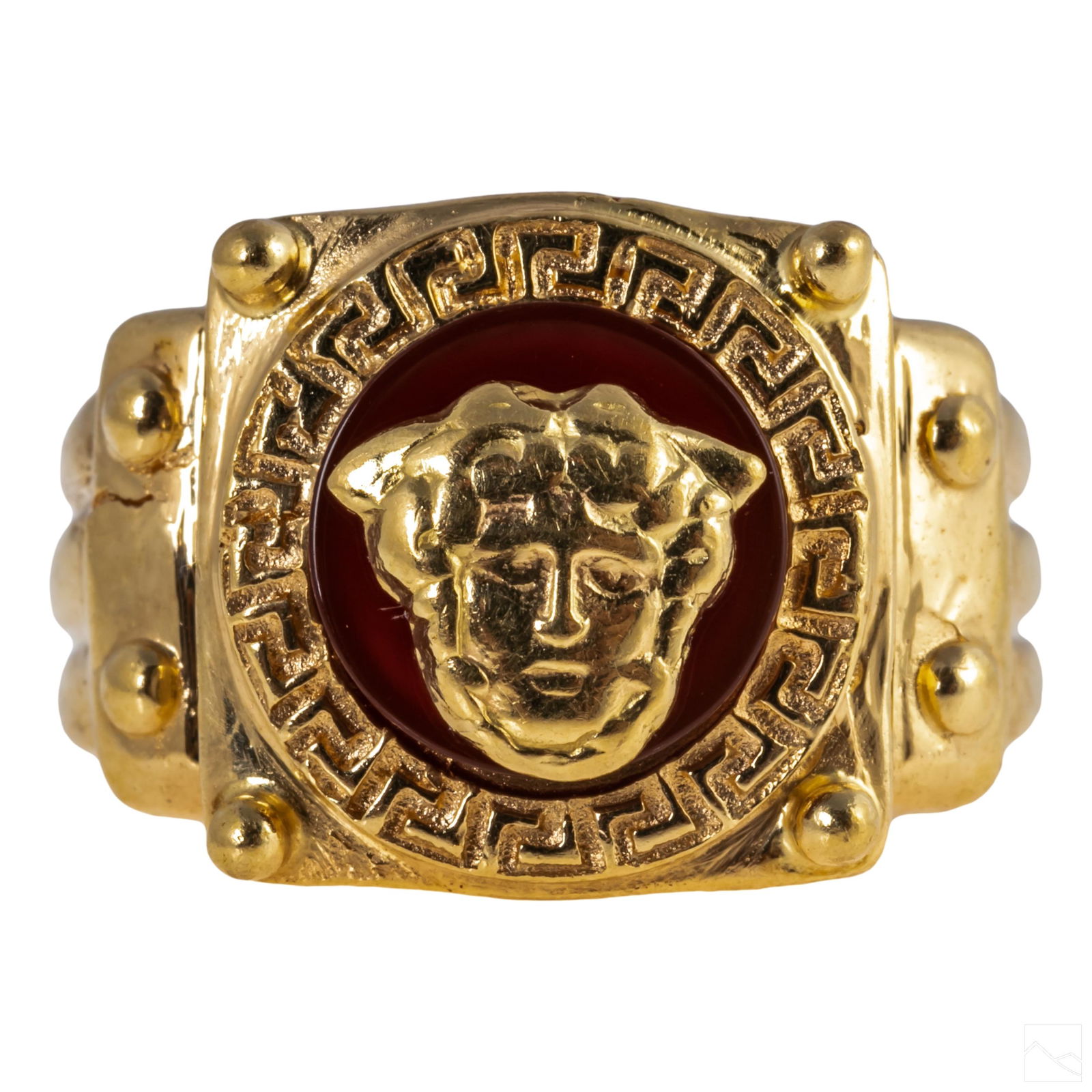 18k Gold Versace Style Carnelian Medusa Ring 10g