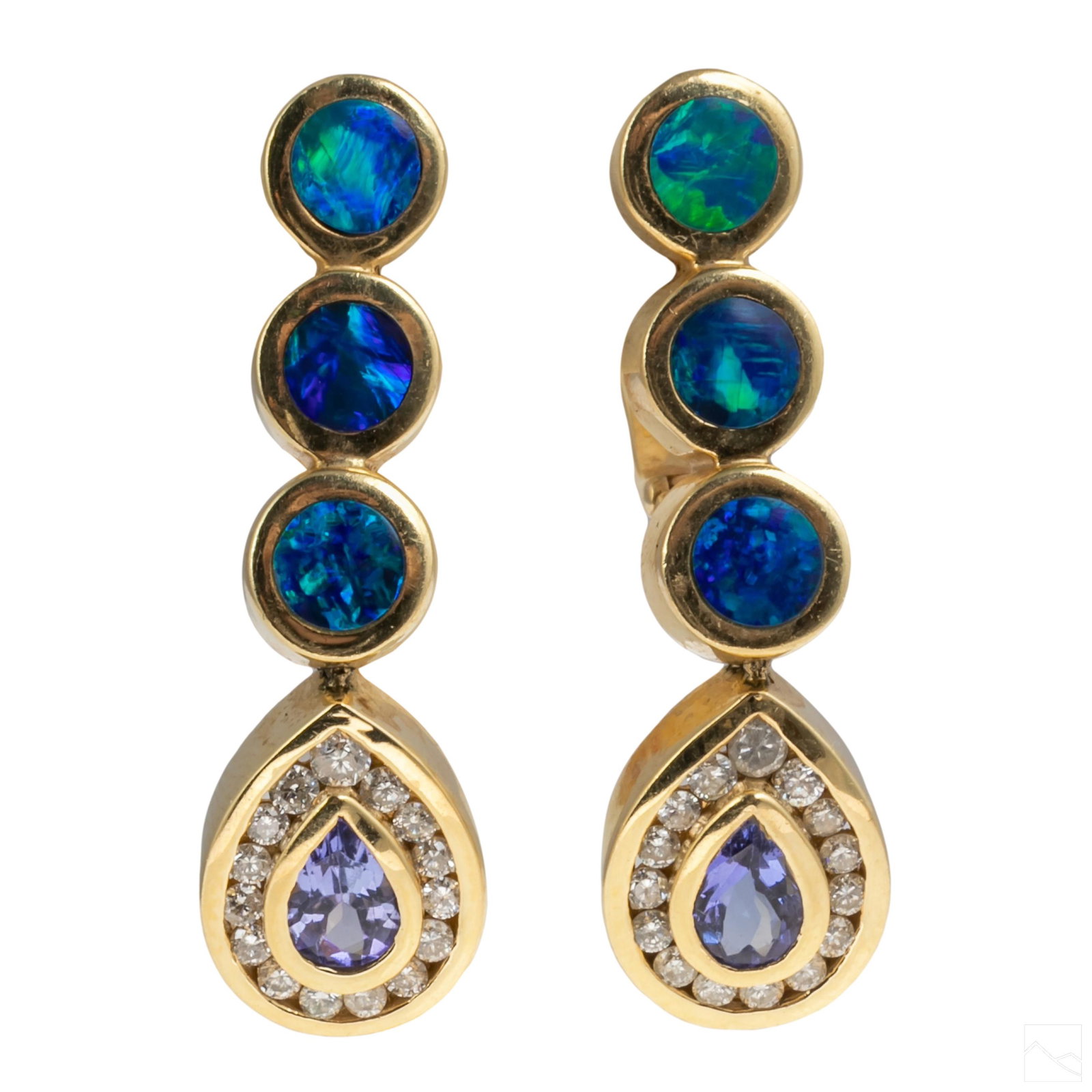 14K Gold Tanzanite Diamond Opal Drop Earrings 13g. (1 of 5)