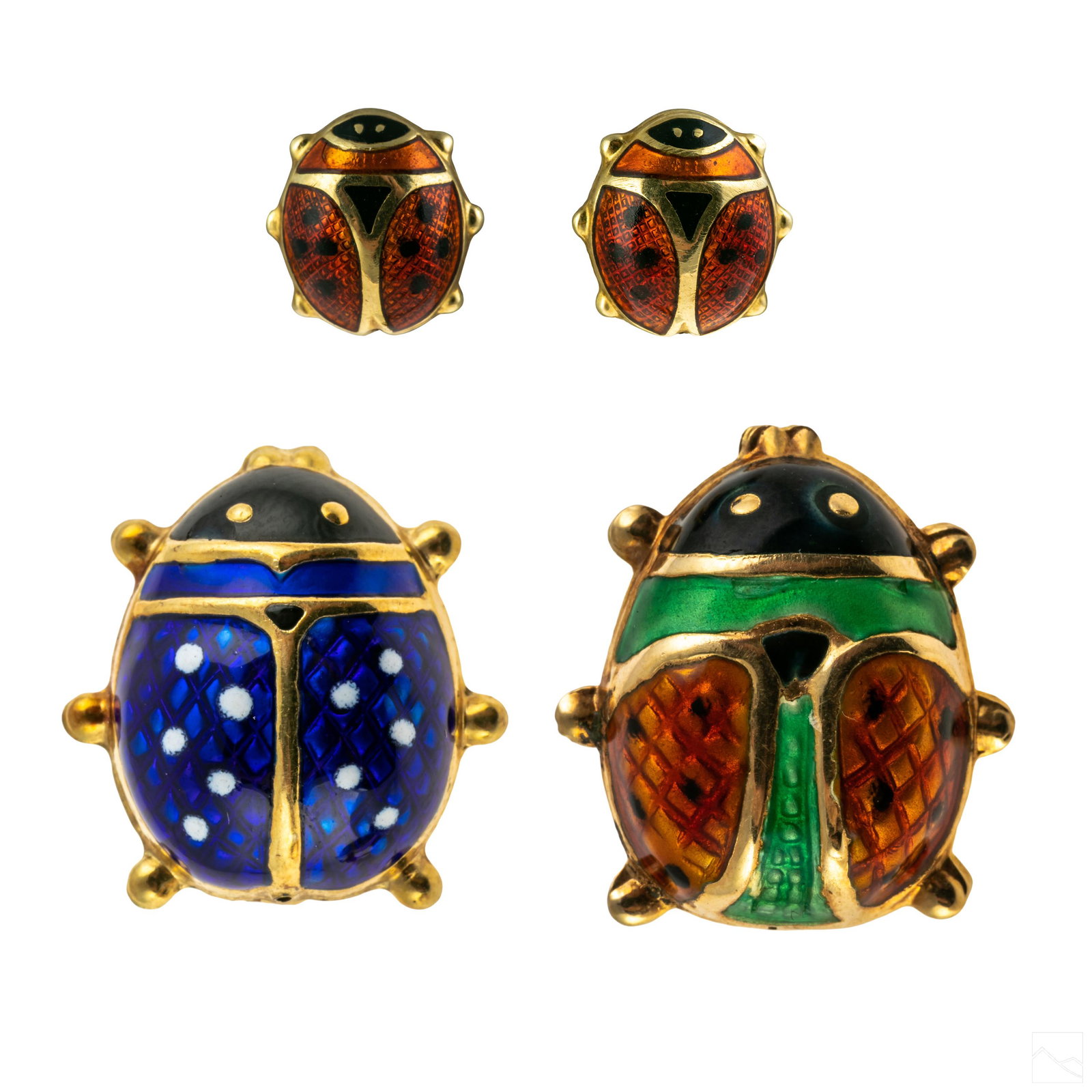 14K Gold Enameled Ladybug Brooch & Earrings SET 9g (1 of 9)