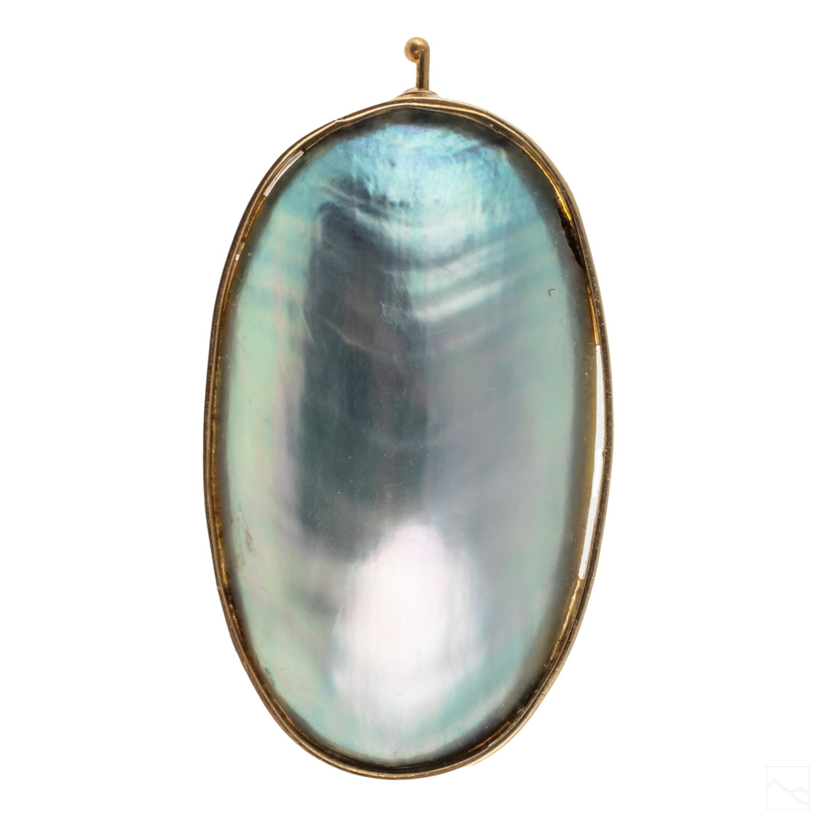 14K Gold Mabe Pearl Blue Blister Oval Brooch Pin (1 of 4)