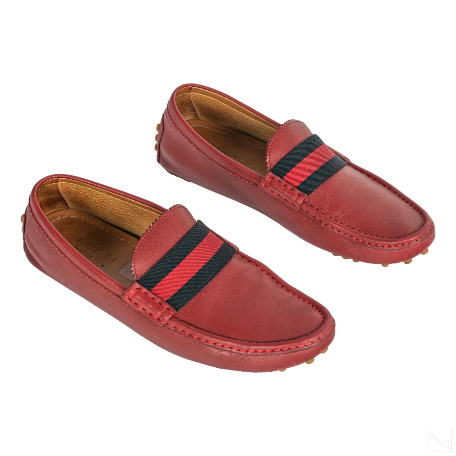 Gucci GG Italian Mens Red Leather Loafer Shoes 8.5 (1 of 9)