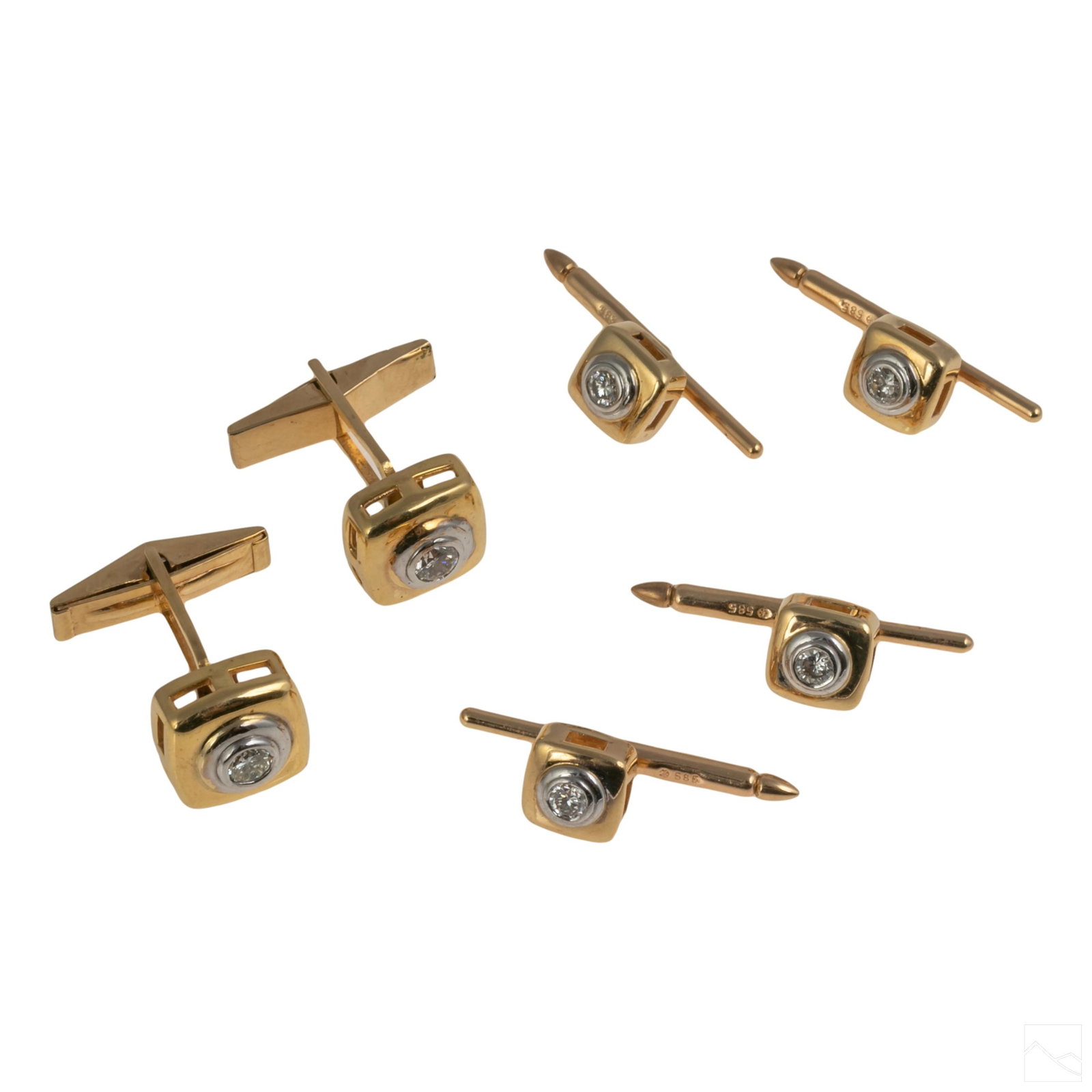 14K Gold .8 CTTW Diamond Cufflinks Tuxedo Set 15g. (1 of 5)