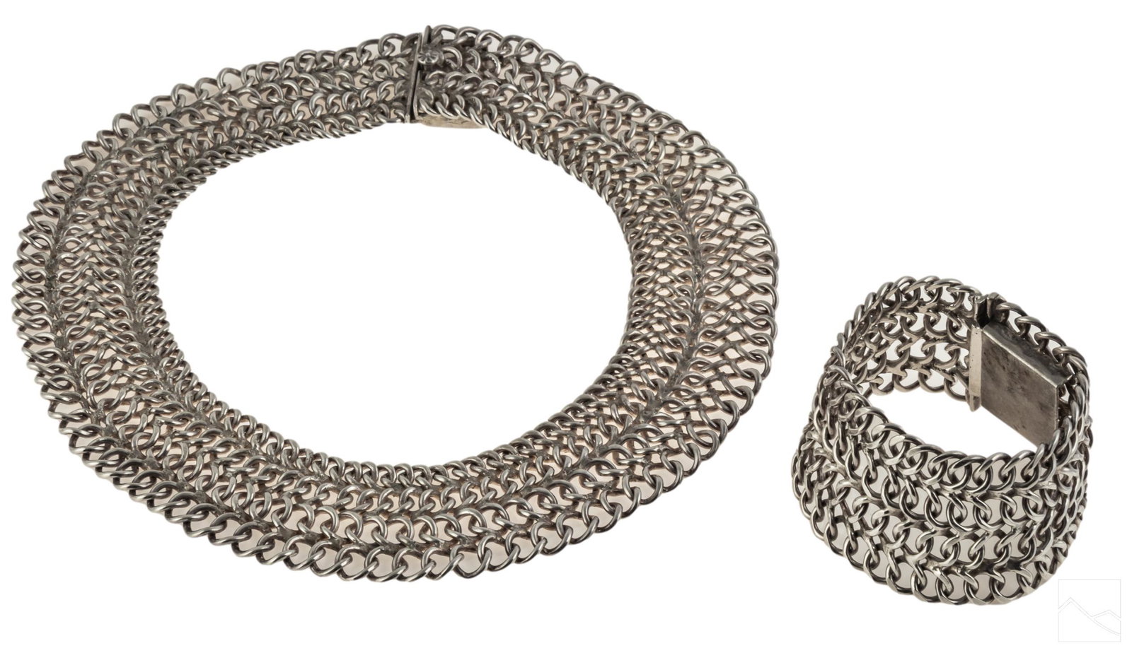 Mexican Sterling Silver Link Necklace Bracelet Set (1 of 8)