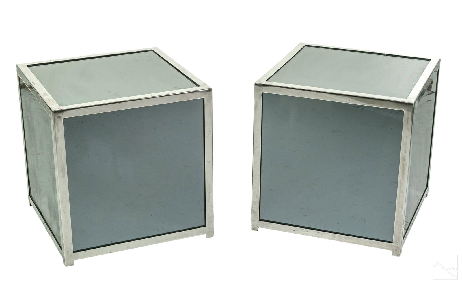 Modern Chrome Smoked Mirror Glass Cube End Tables (1 of 5)