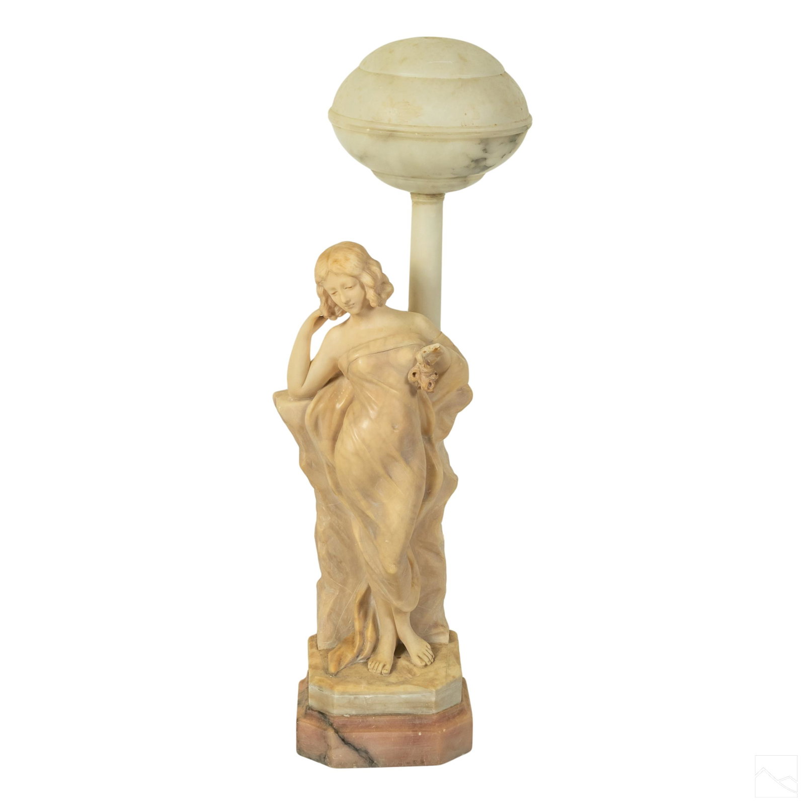 Art Nouveau Carved Alabaster Signed Figural Lamp (1 of 7)