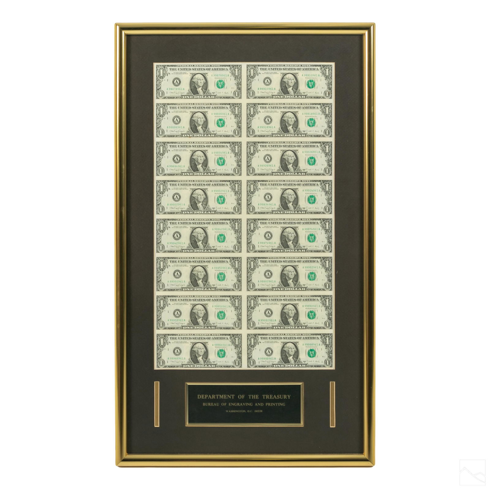 American Dollar Bills Uncut Framed Currency Sheet (1 of 4)