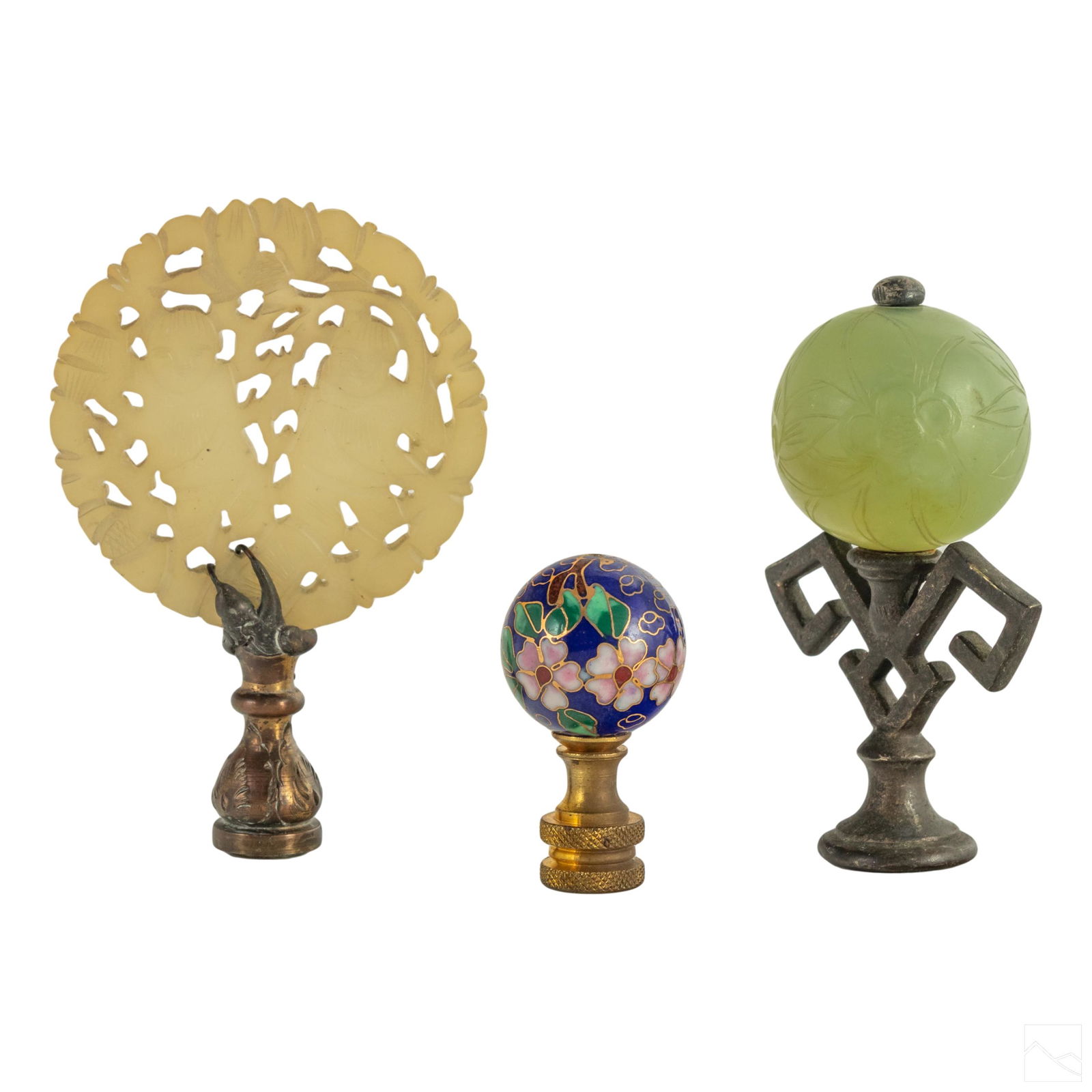 Chinese Figural Carved Jade and Cloisonne Finials (1 of 4)