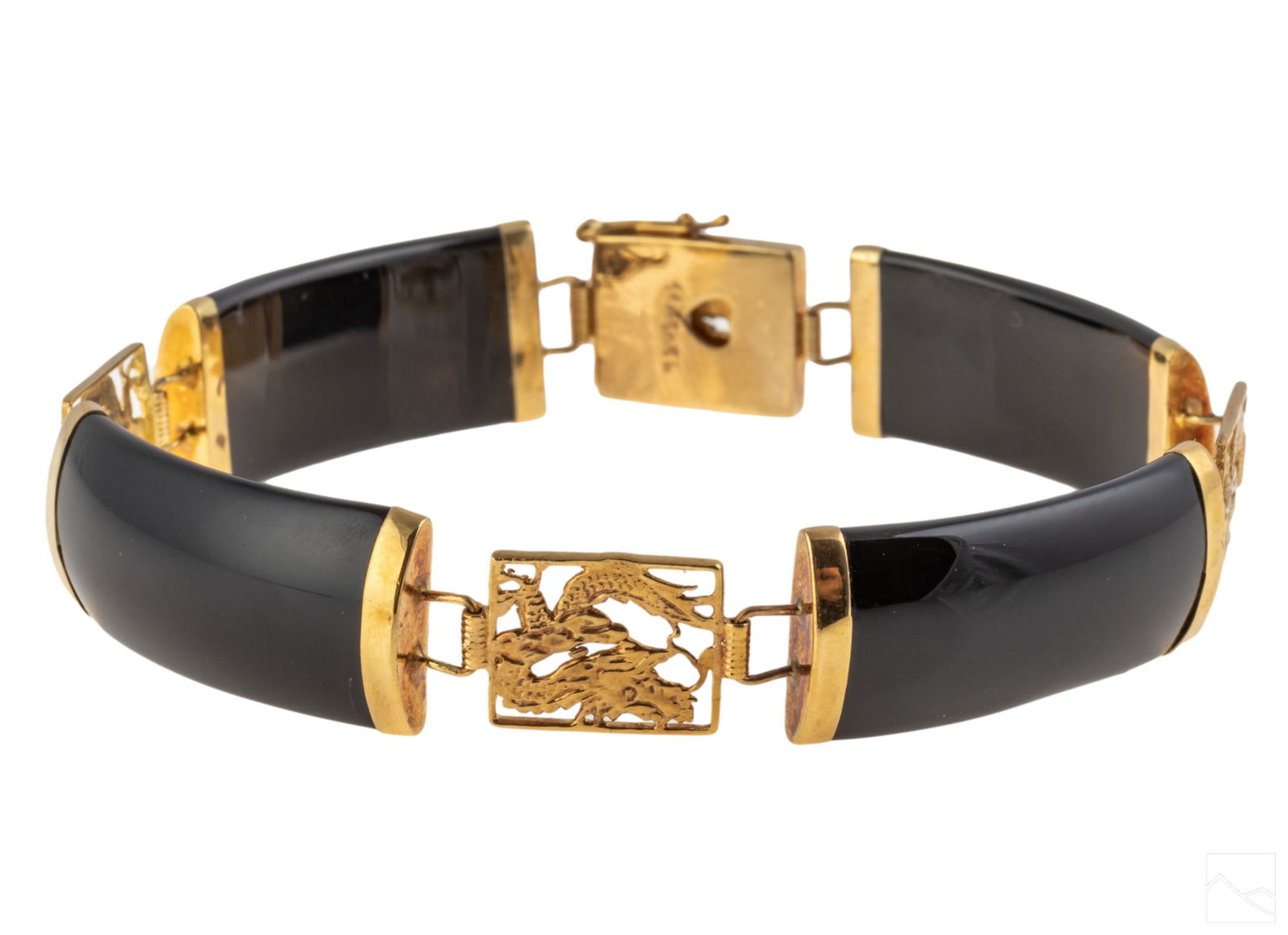 Chinese 14K Gold Black Jade Stone Dragon Bracelet (1 of 7)