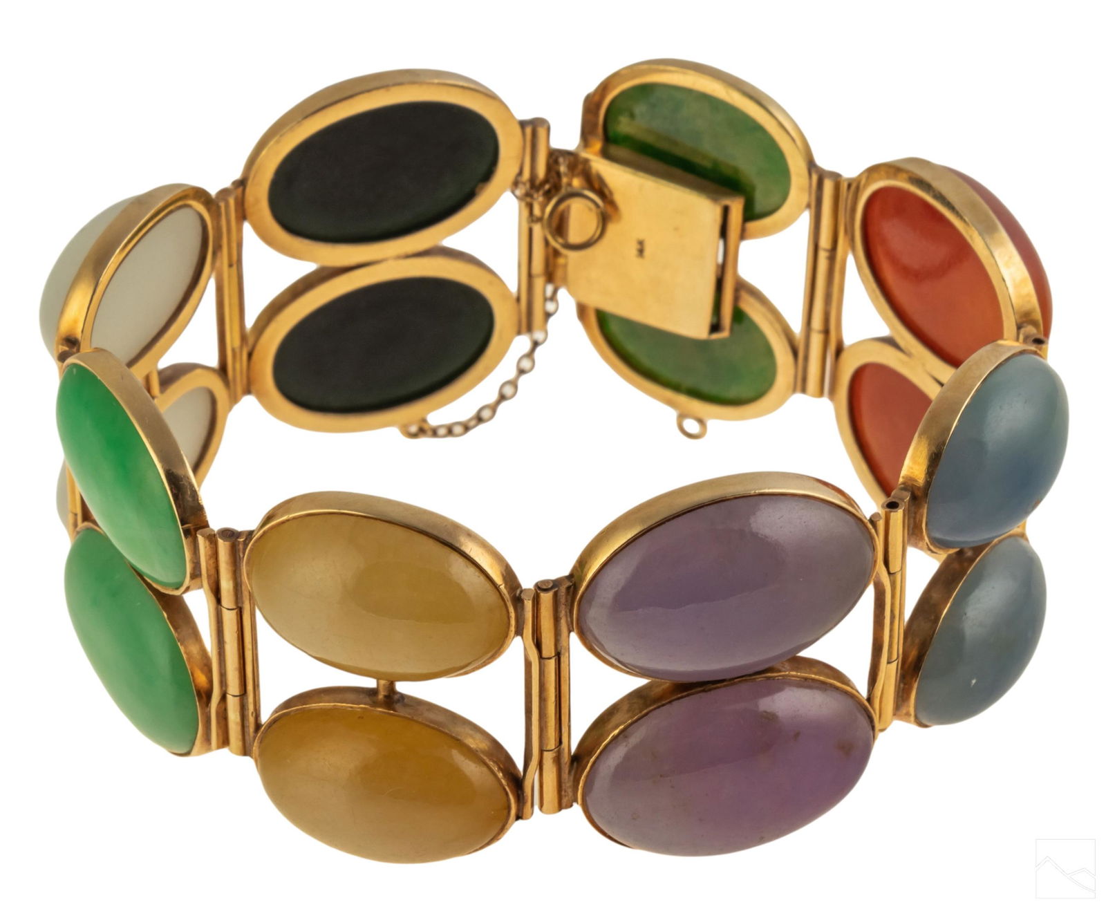 Chinese 14K Gold Retro Multi Colored Jade Bracelet (1 of 5)