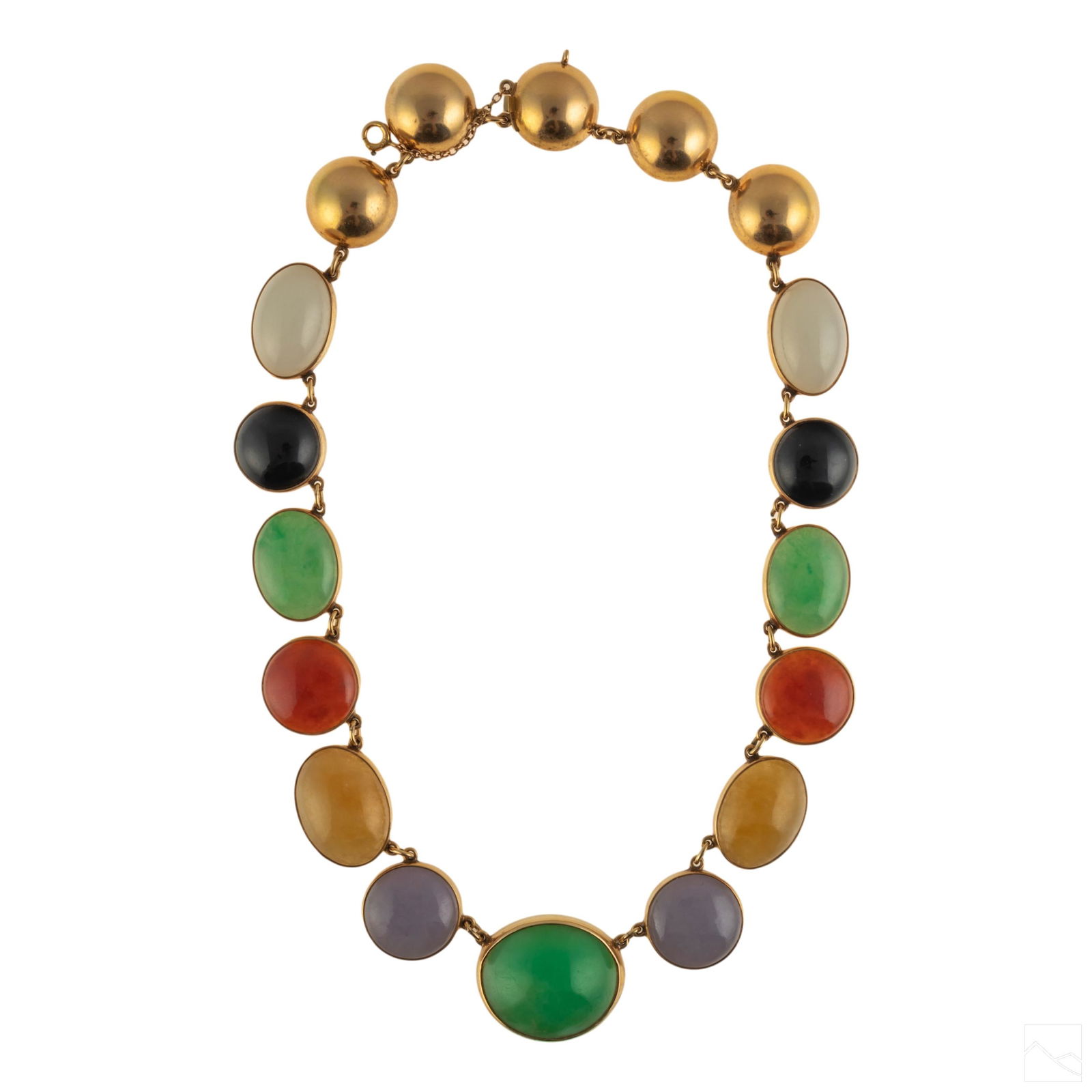 Chinese 14K Gold Retro Multi Colored Jade Necklace (1 of 5)