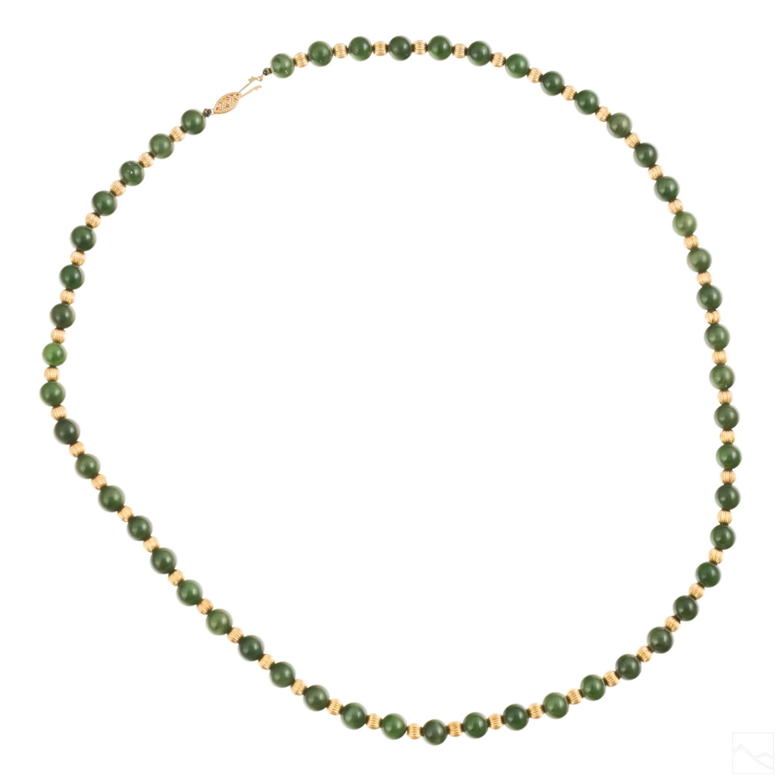 Chinese 14K Gold & Spinach Green Jade Necklace 50g (1 of 4)