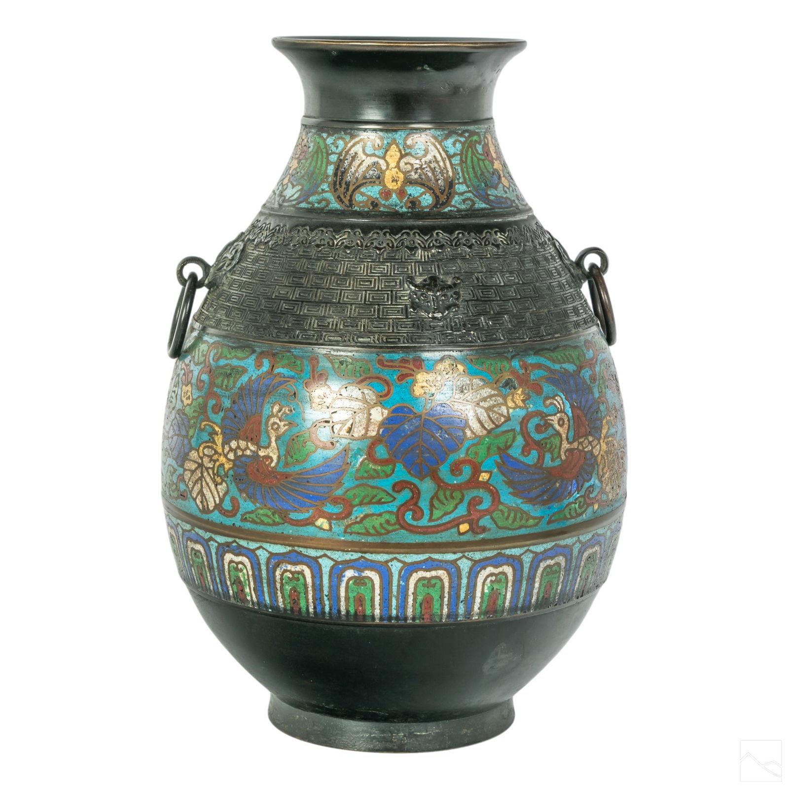 Chinese Bronze Floral & Bird Champleve Enamel Vase (1 of 5)