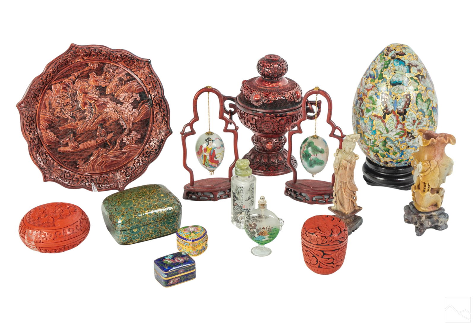 Chinese Asian Boxes Bottles Censers and Plates LOT (1 of 7)