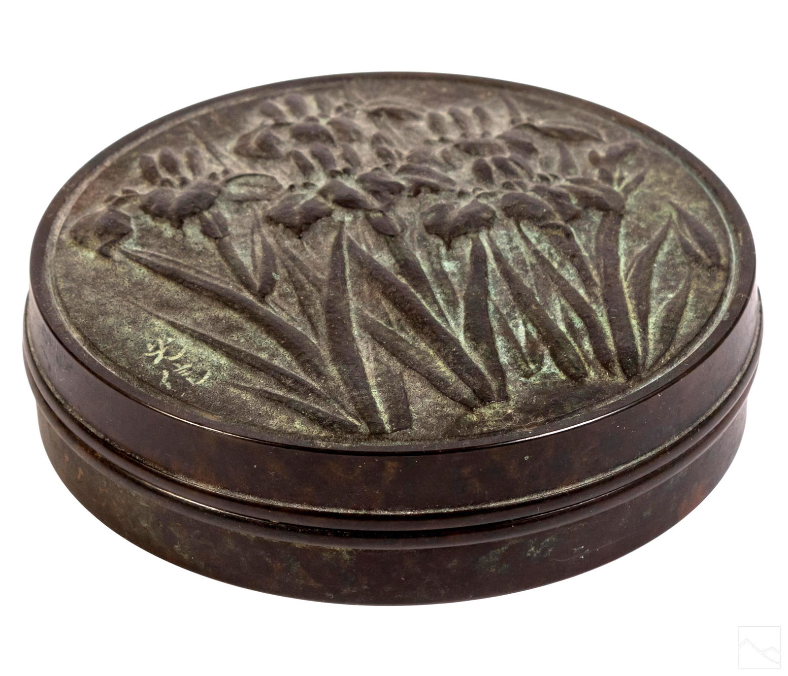 Chinese Bronze Relief Character Marked Lidded Box (1 of 6)