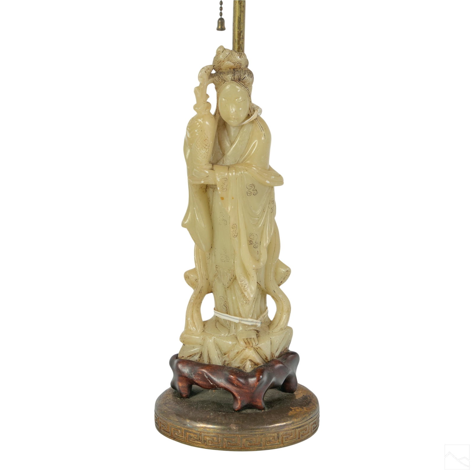Chinese Guanyin Carve Celadon Alabaster Table Lamp (1 of 9)