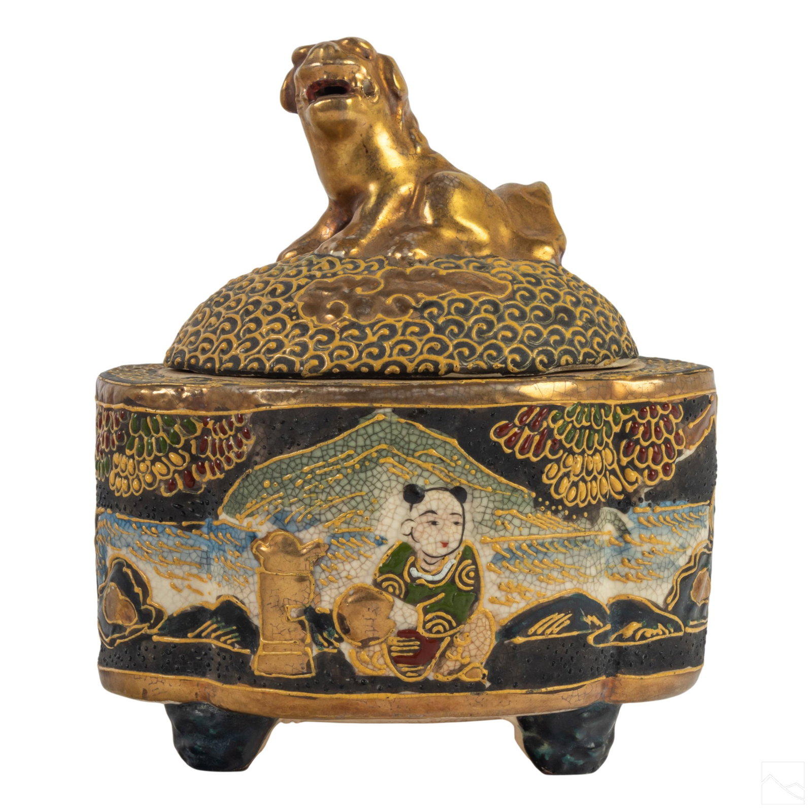 Japanese Satsuma Marked Covered Foo Dog Dragon Urn (1 of 6)