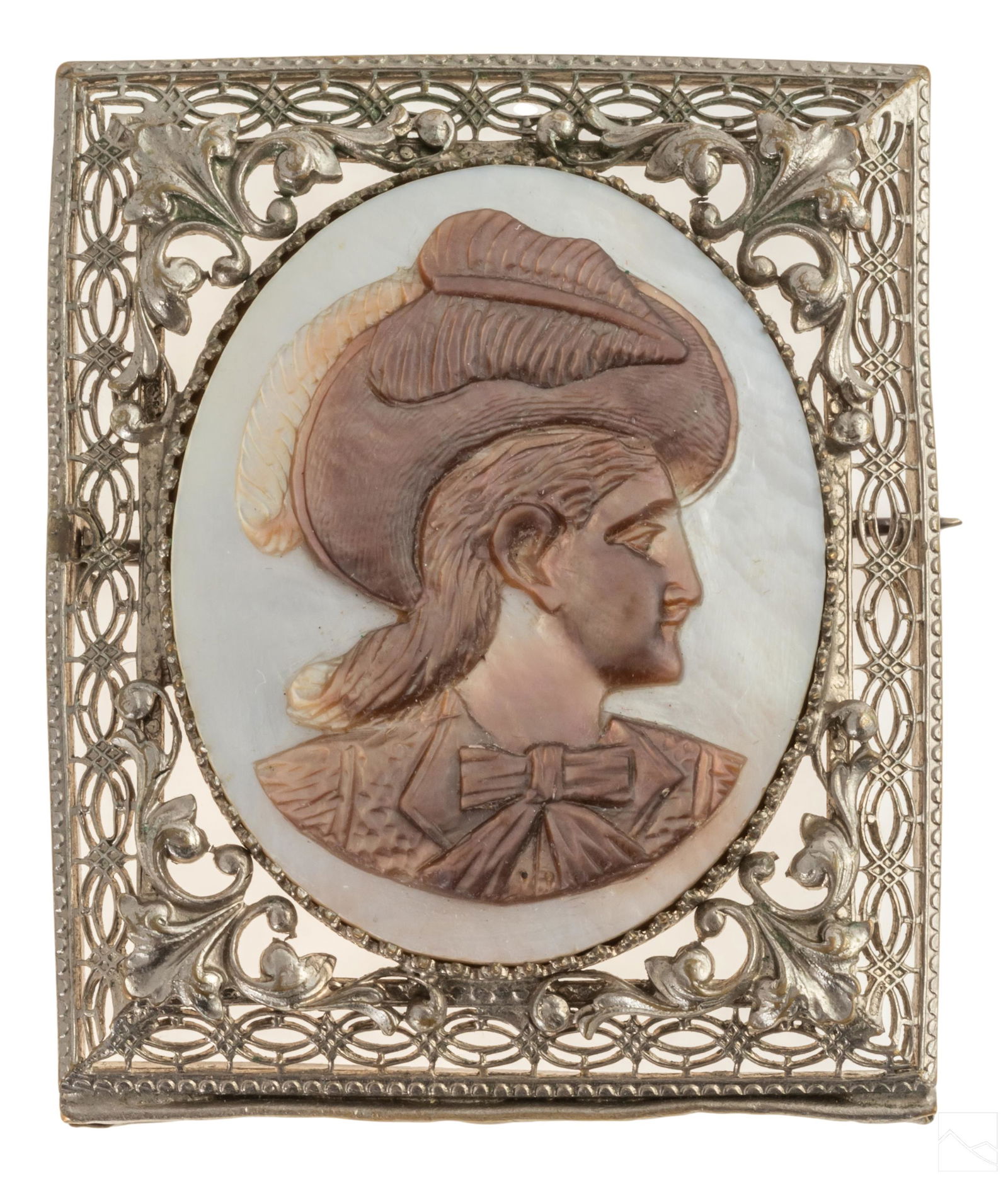Austrian Silver Mother of Pearl Cameo Pin Brooch (1 of 4)