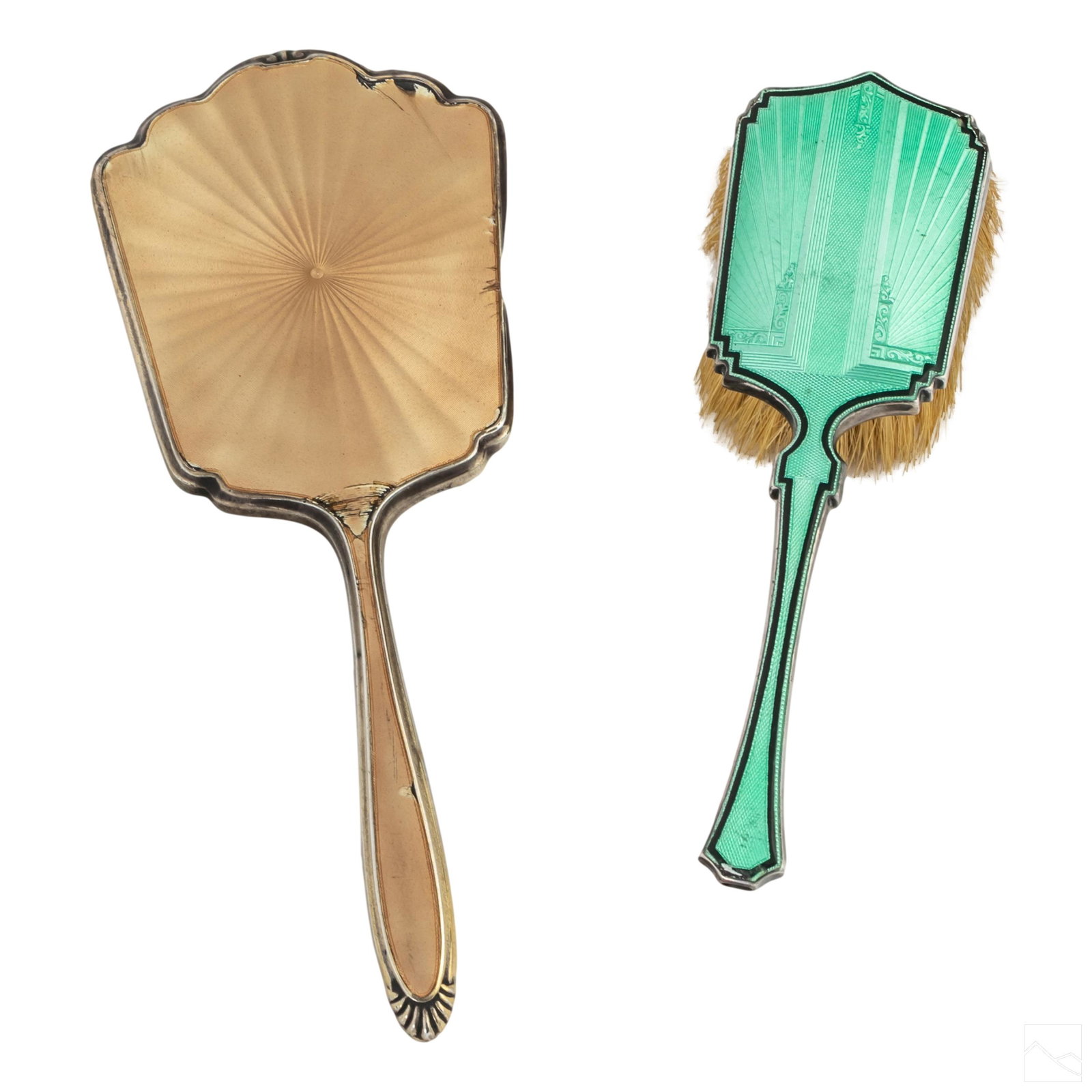 Sterling Silver Guilloche Vanity Mirror Brush LOT (1 of 3)