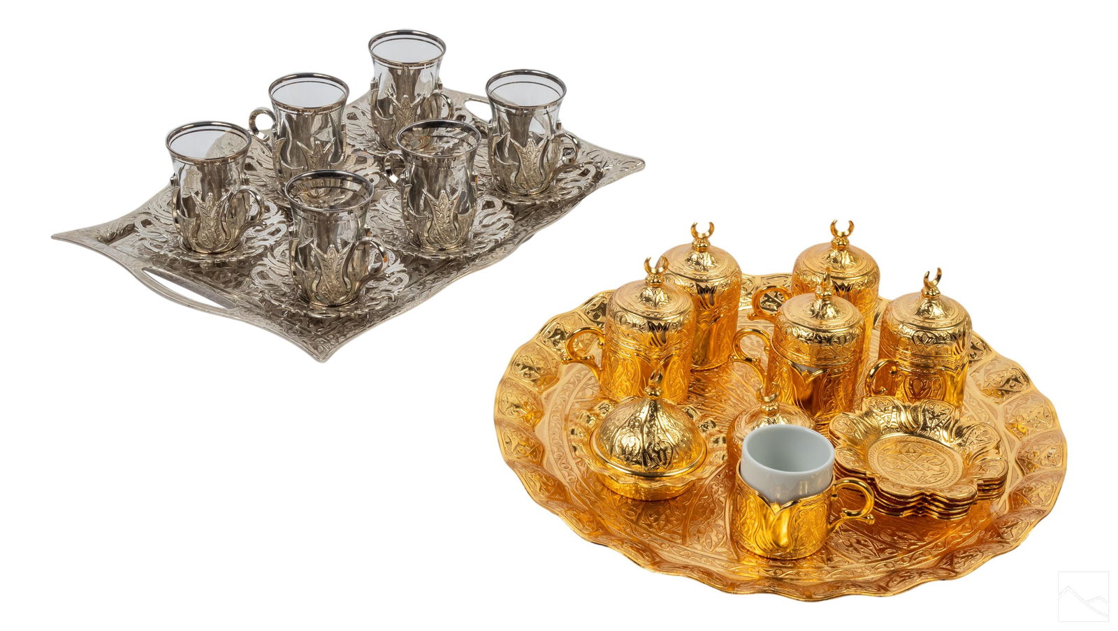 Turkish Gilded and Silvered Coffee & Tea Tray Sets (1 of 6)