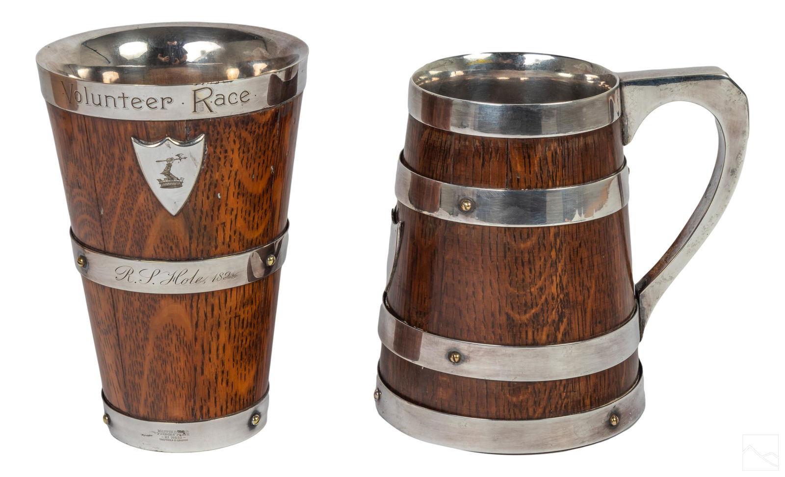 English Oak & Silver Plated Antique Trophy Beakers (1 of 6)