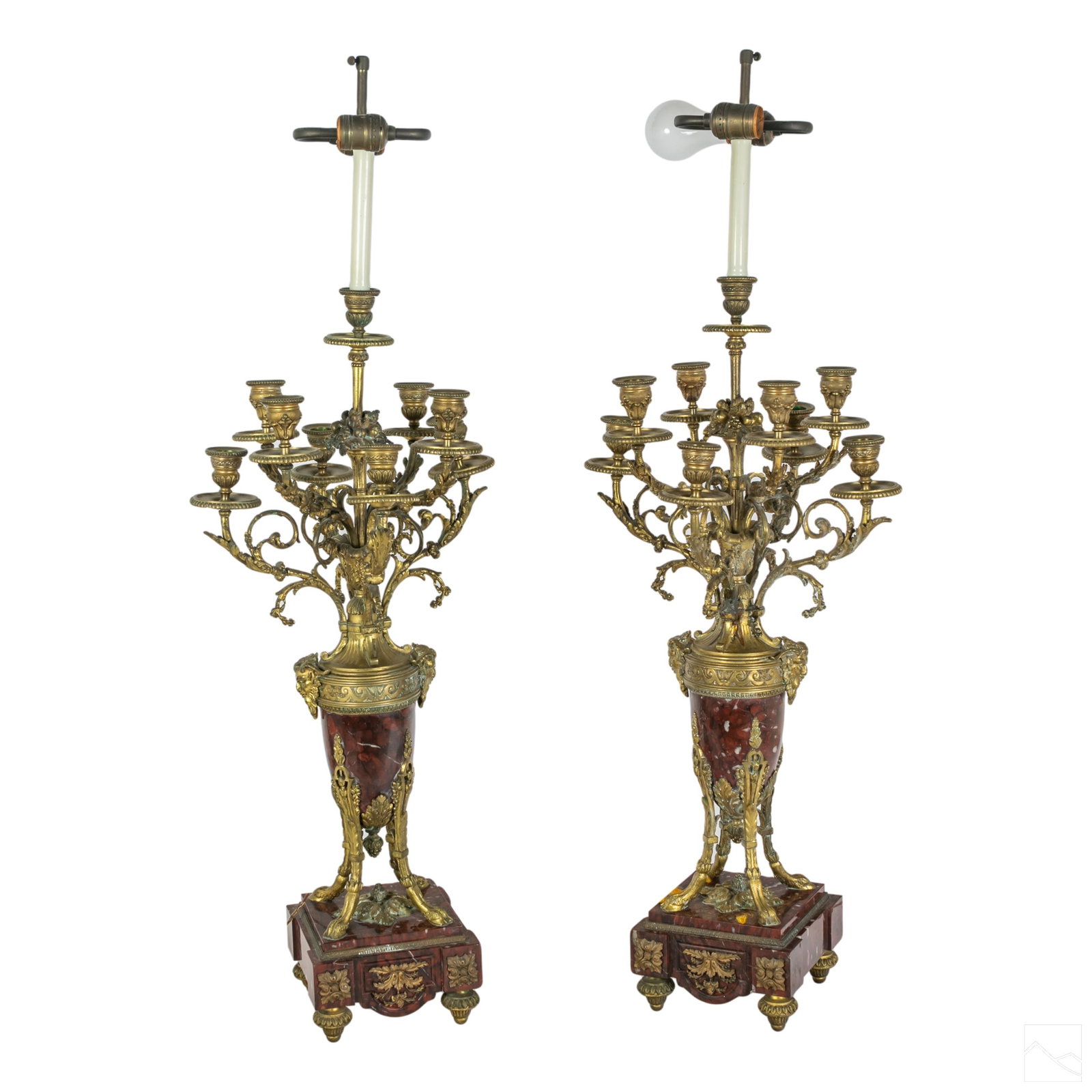 (19C.) French Dore Bronze Rouge Marble Candelabras (1 of 7)