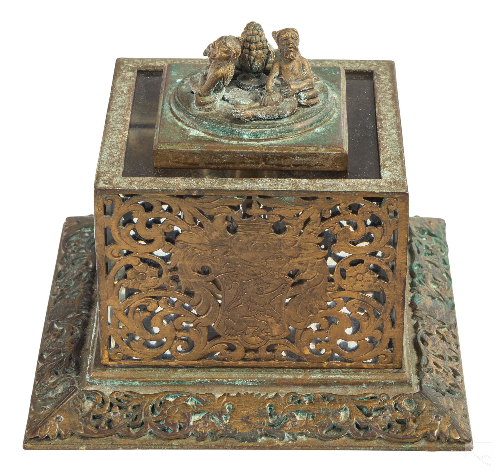 Bronze Filigree Devil Mounted Glass Master Inkwell (1 of 6)