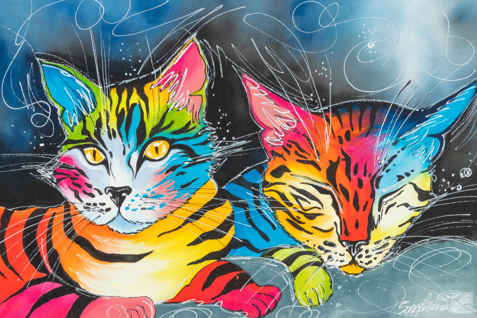 Modern Abstract Pop Art Signed Kitten Cub Painting (1 of 4)