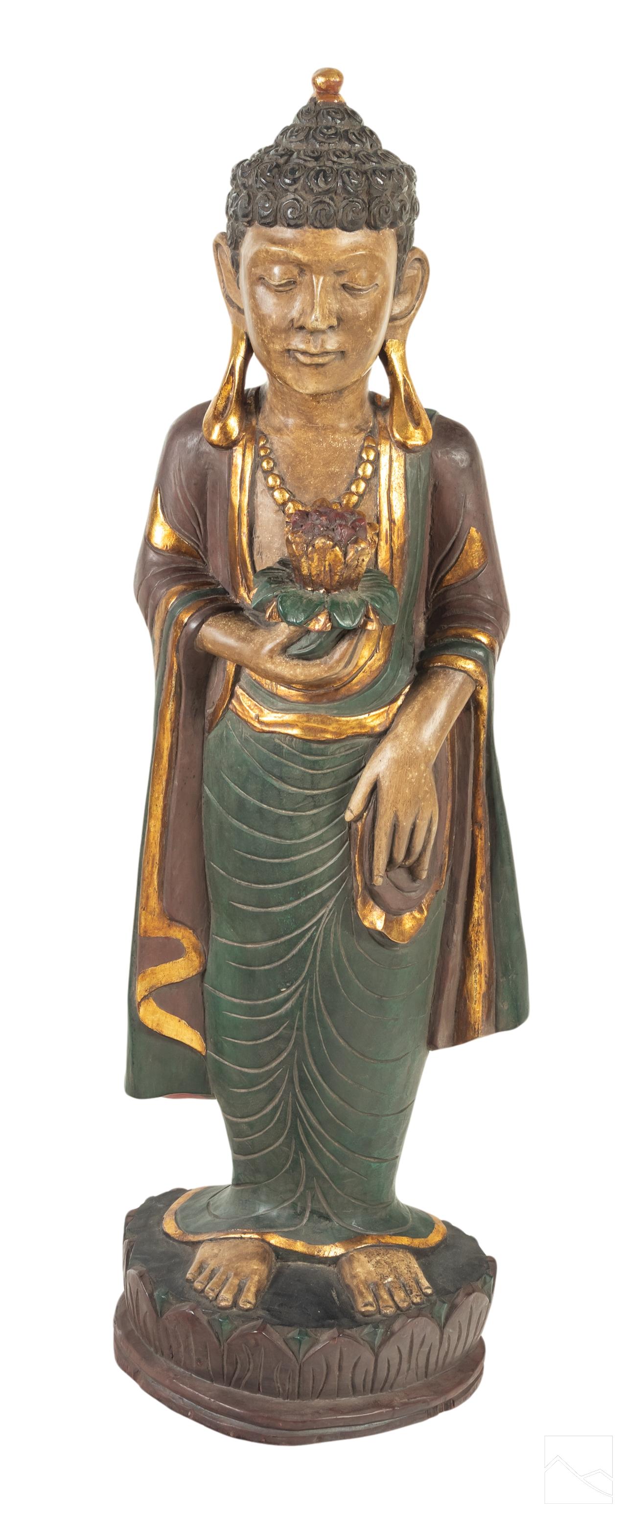 Southeast Asian Carved Wood Buddha Lotus Sculpture (1 of 4)