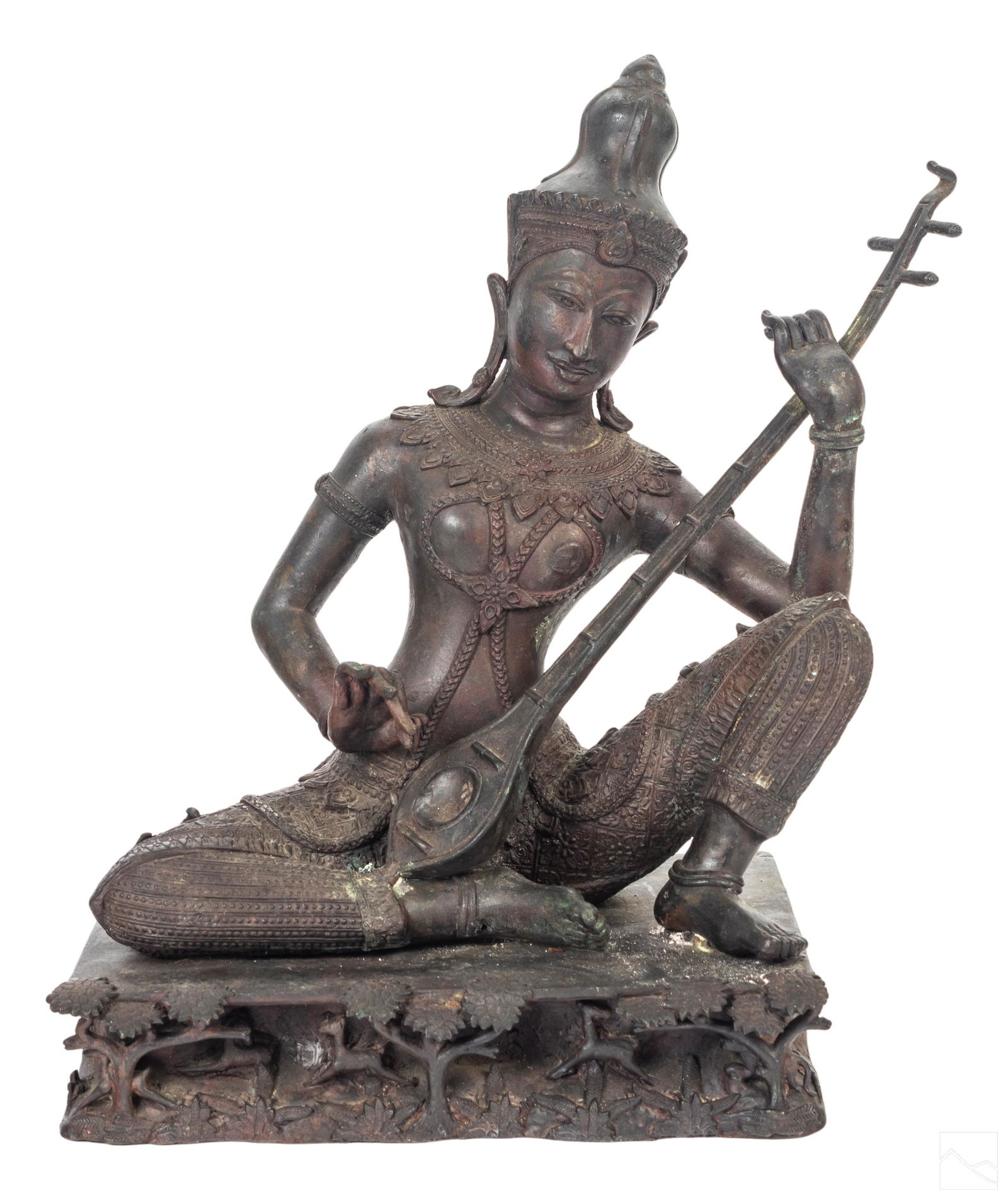 Southeast Asian Cast Bronze Buddha Sitar Sculpture (1 of 5)