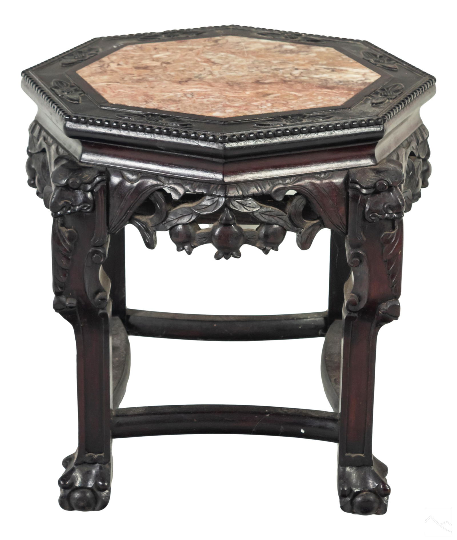 Chinese Carved Wood Marble Top Floral Table Stand (1 of 5)