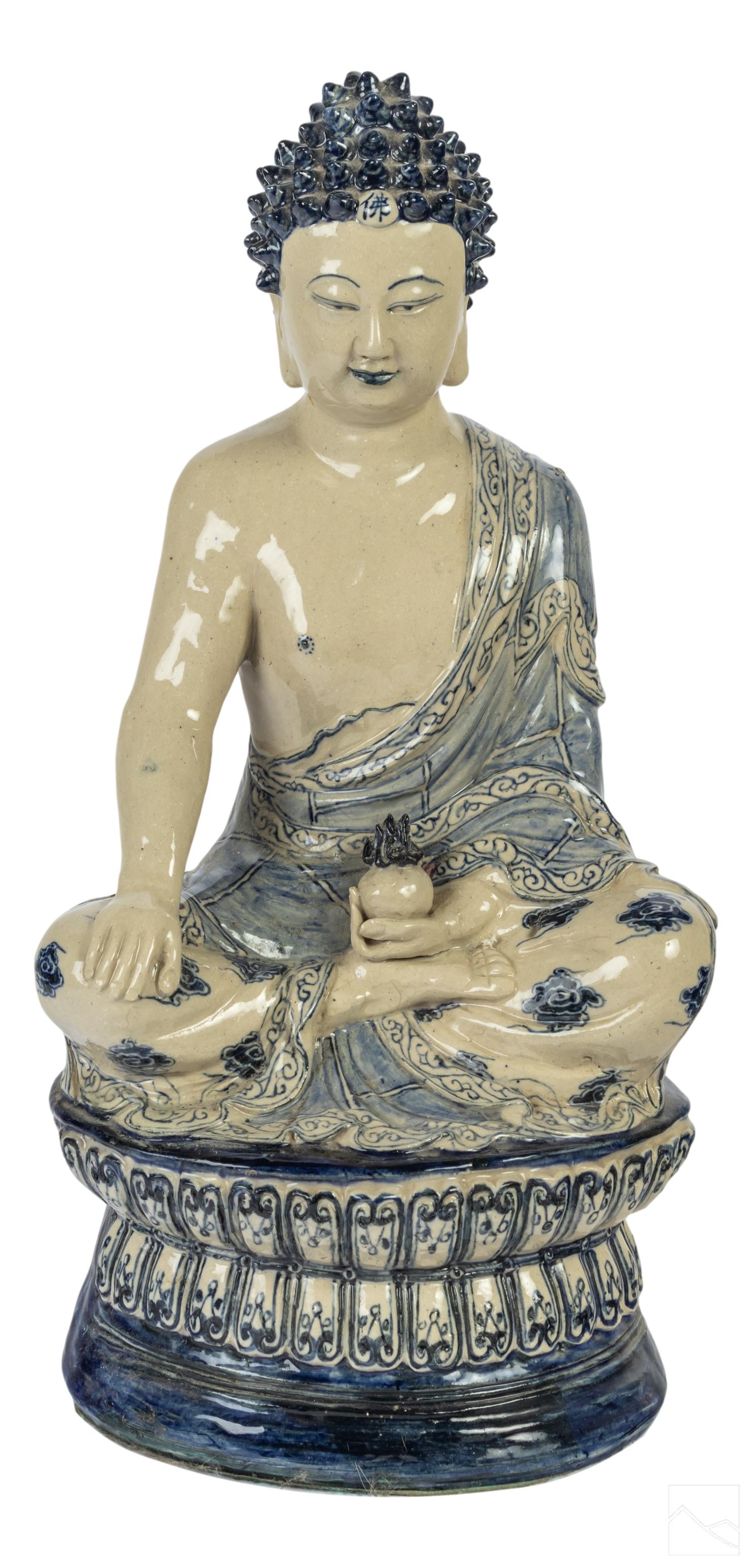 Chinese Blue and White Porcelain Buddha Sculpture (1 of 7)