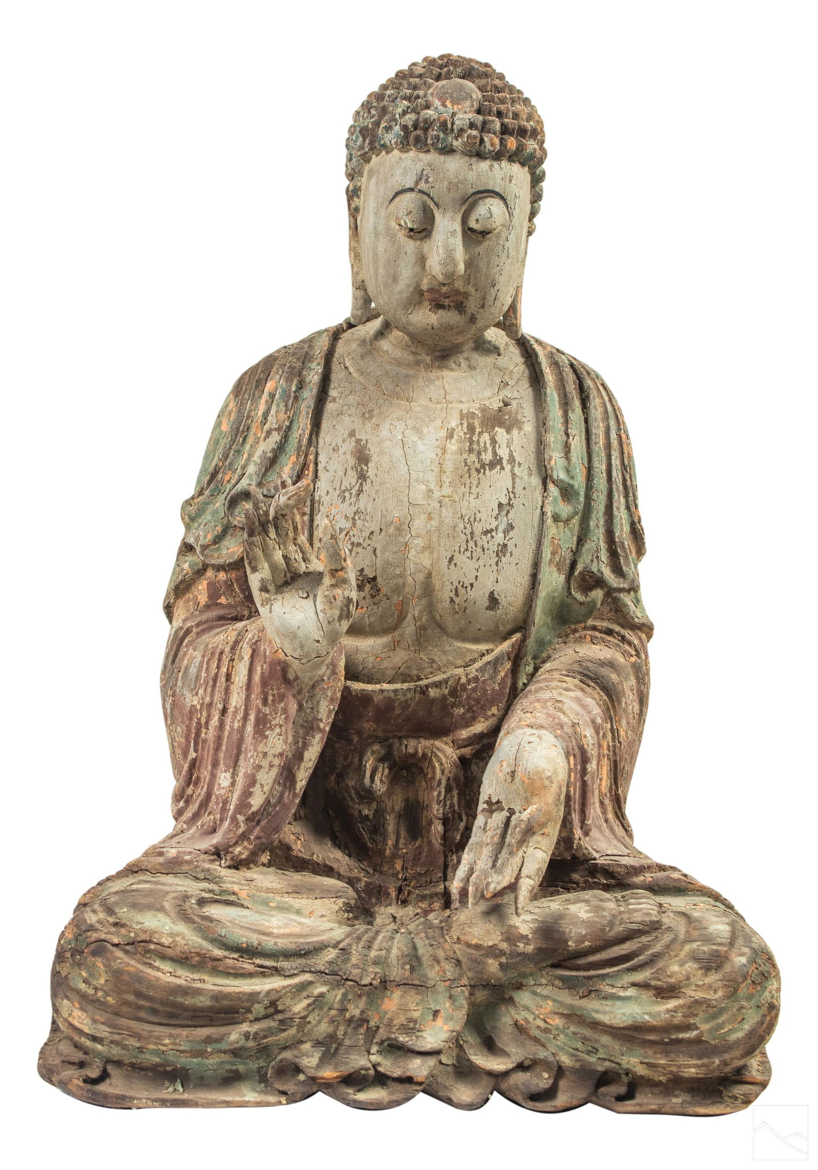 Chinese Tibetan Hand Carved Wood Buddha Sculpture (1 of 5)