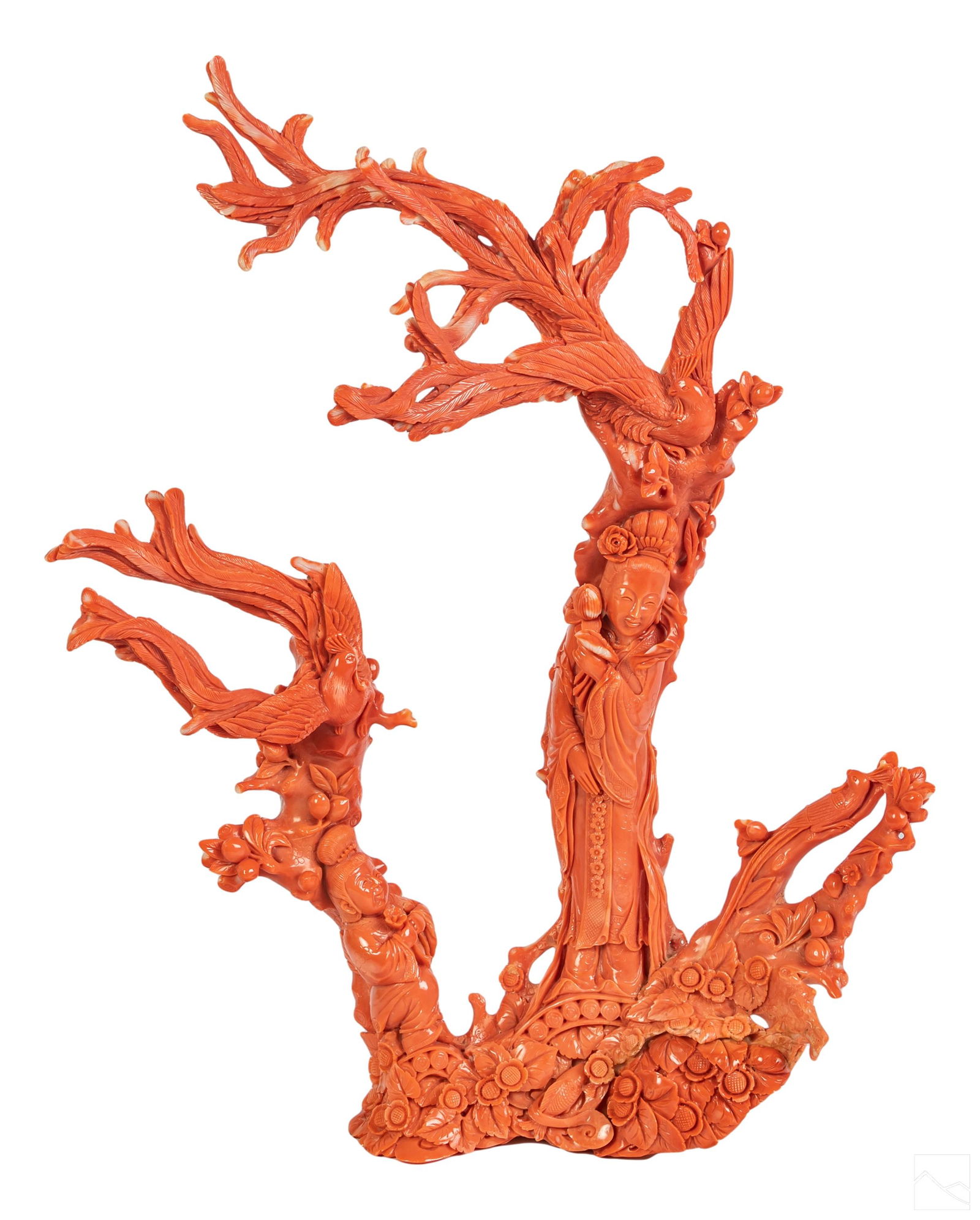 Chinese Red Branch Coral Guanyin Sculpture 3333g. (1 of 8)