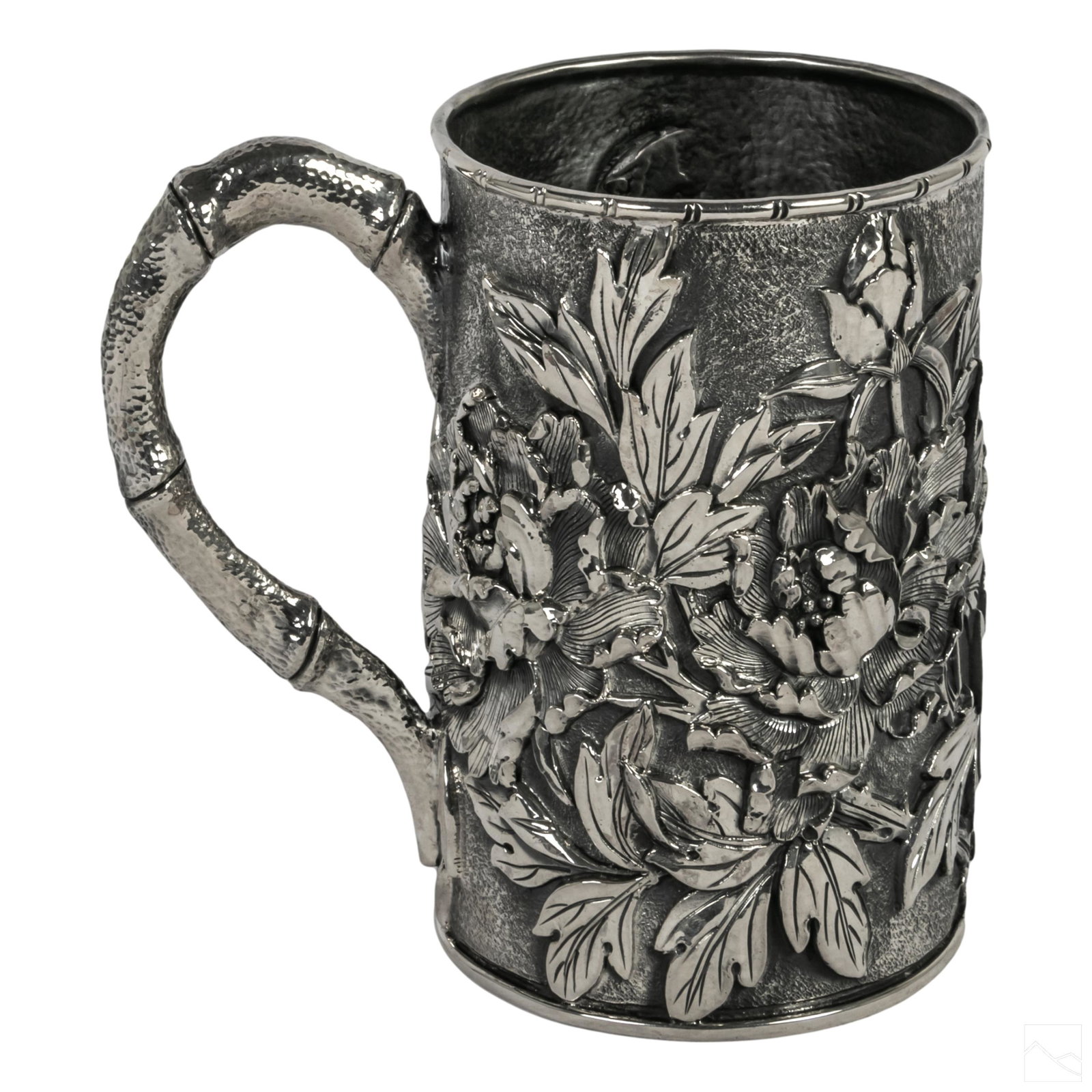 Chinese Silver Relief Bamboo Flora Mug Vessel 428g (1 of 5)