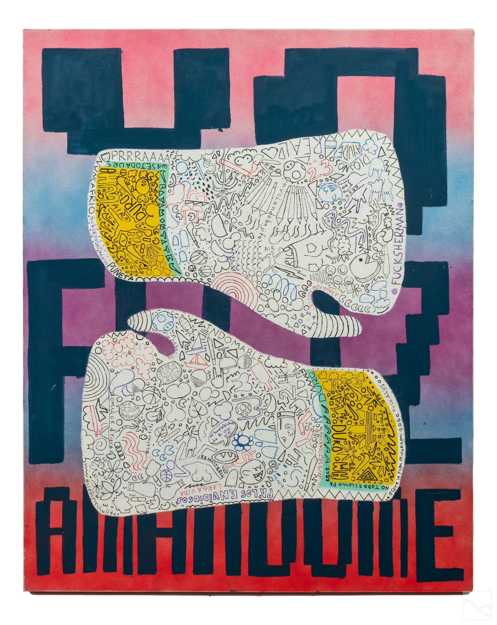 Postmodern Abstract Figural Boxing Gloves Painting (1 of 10)