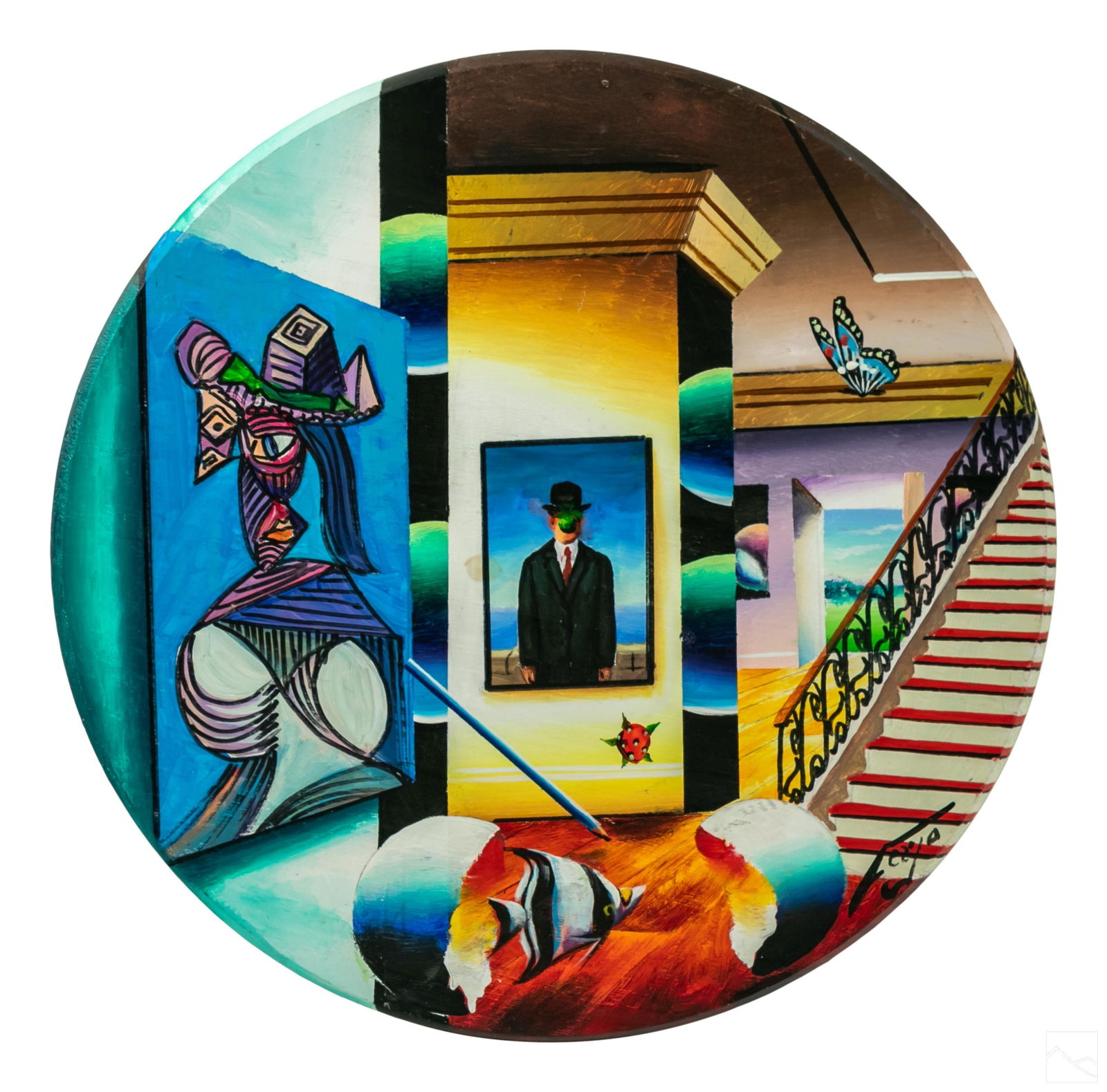 Ferjo b.1946 Surrealist Composition Wood Painting (1 of 5)